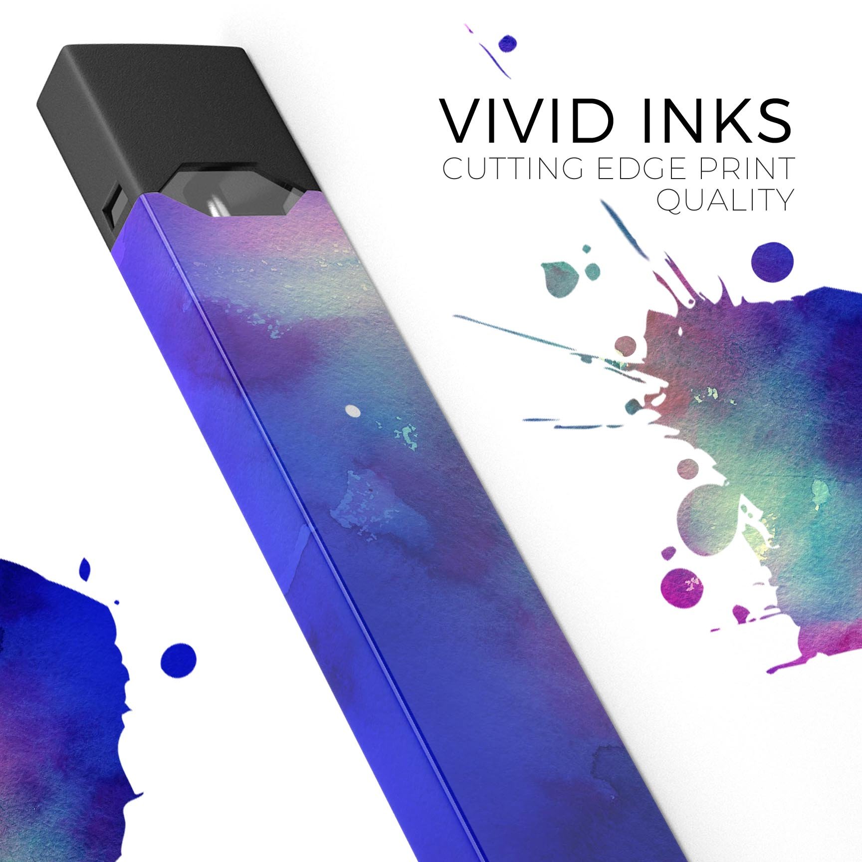 Blue 97 Absorbed Watercolor Texture decal for JUUL vaping device, showcasing vibrant colors and a protective design.