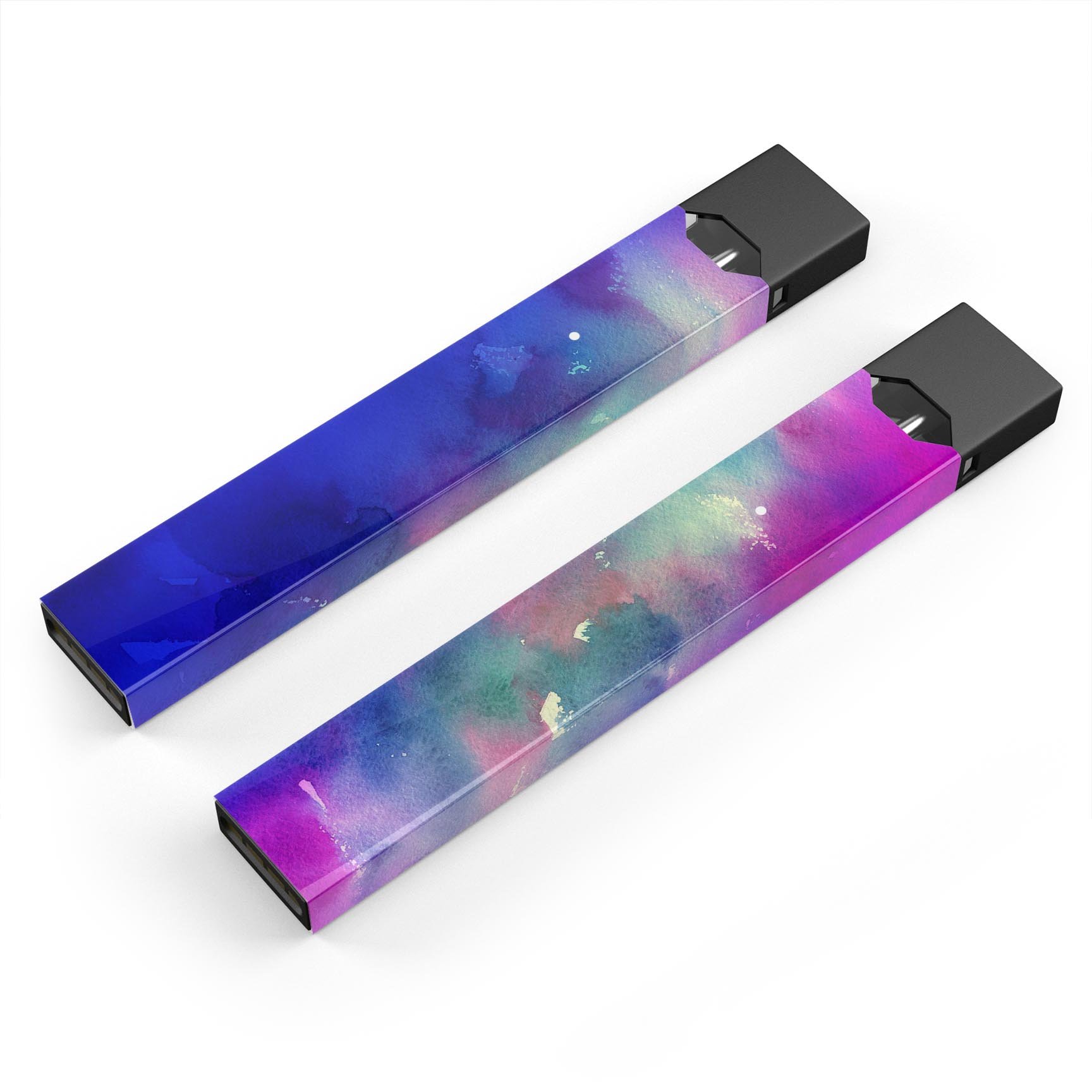 Blue 97 Absorbed Watercolor Texture decal for JUUL vaping device, showcasing vibrant colors and a protective design.