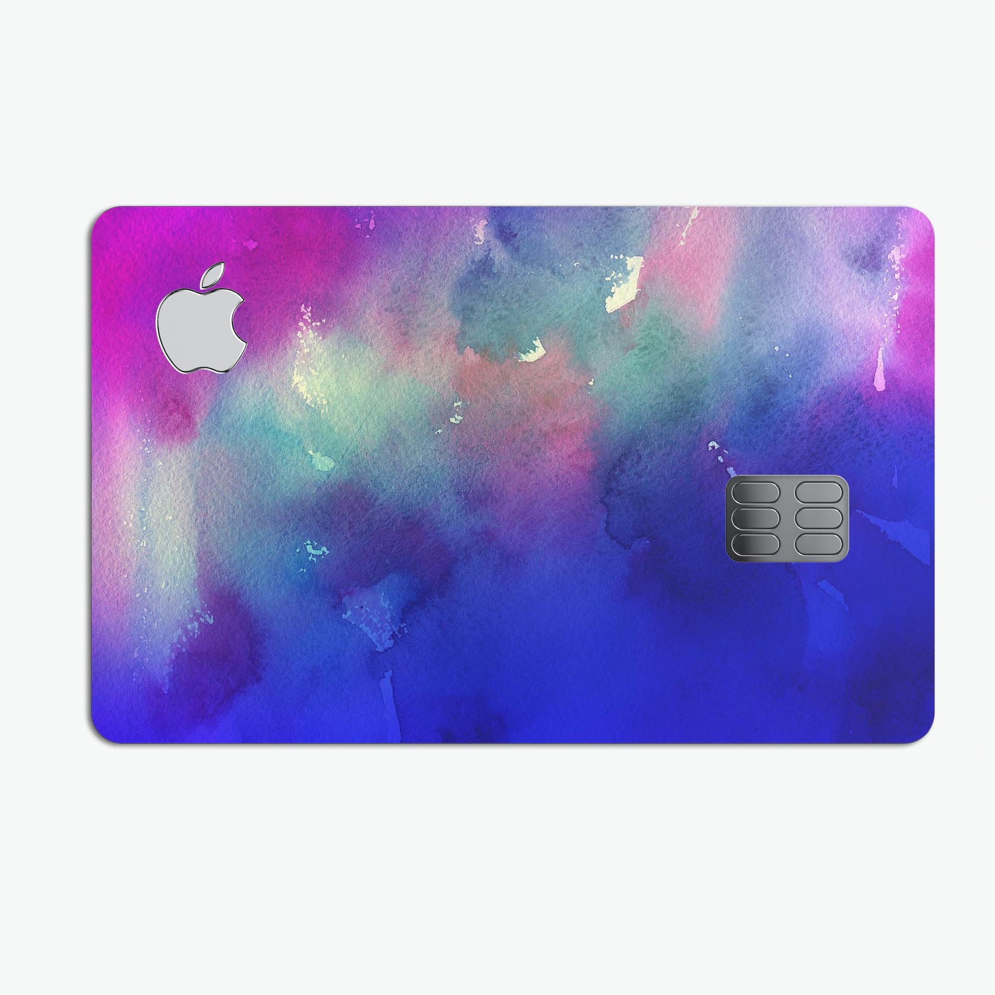 Blue 97 Absorbed Watercolor Texture decal applied on an Apple Card, showcasing its vibrant design and protective features.