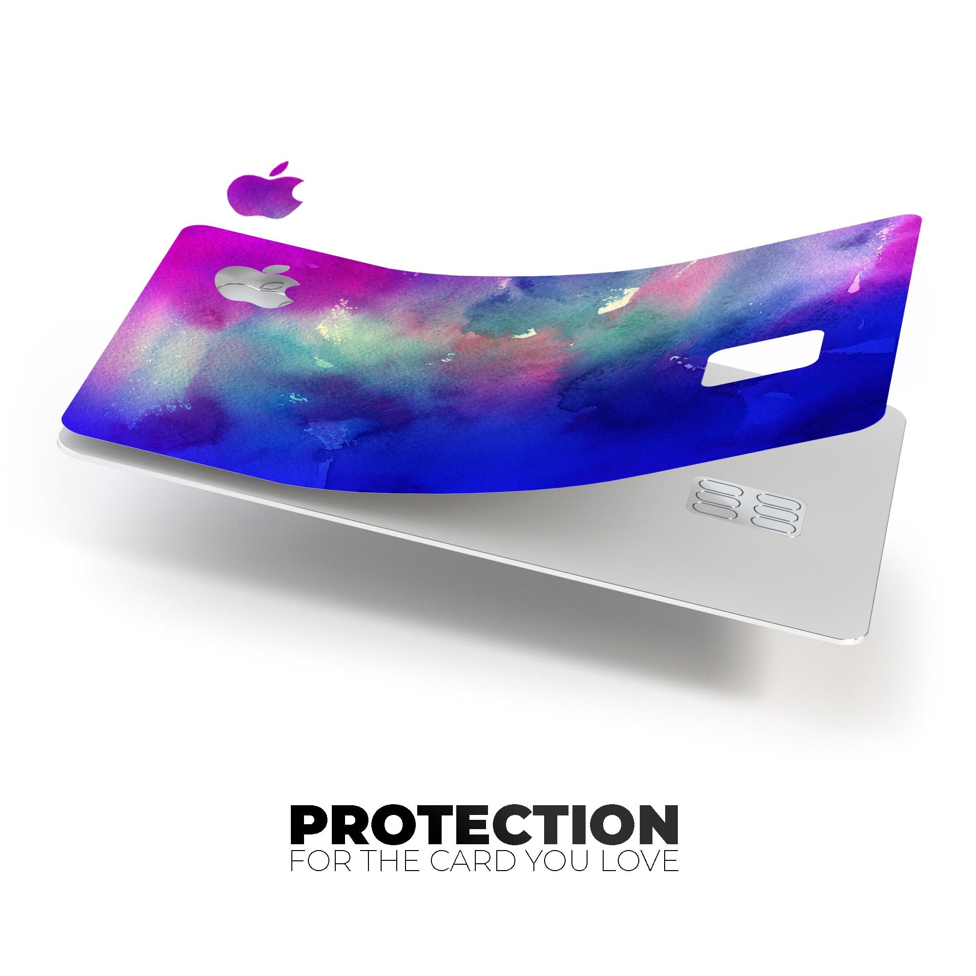 Blue 97 Absorbed Watercolor Texture decal applied on an Apple Card, showcasing its vibrant design and protective features.