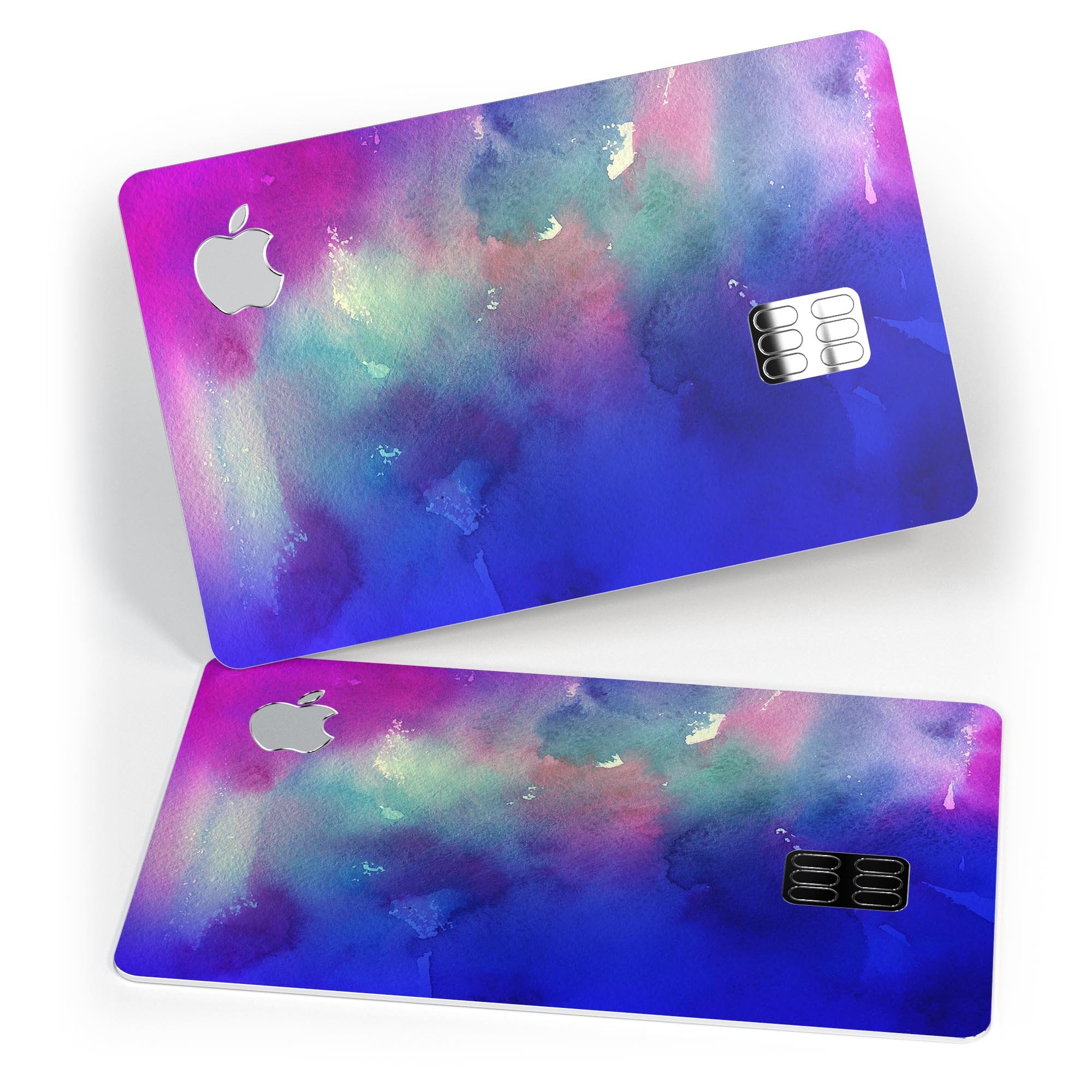 Blue 97 Absorbed Watercolor Texture decal applied on an Apple Card, showcasing its vibrant design and protective features.