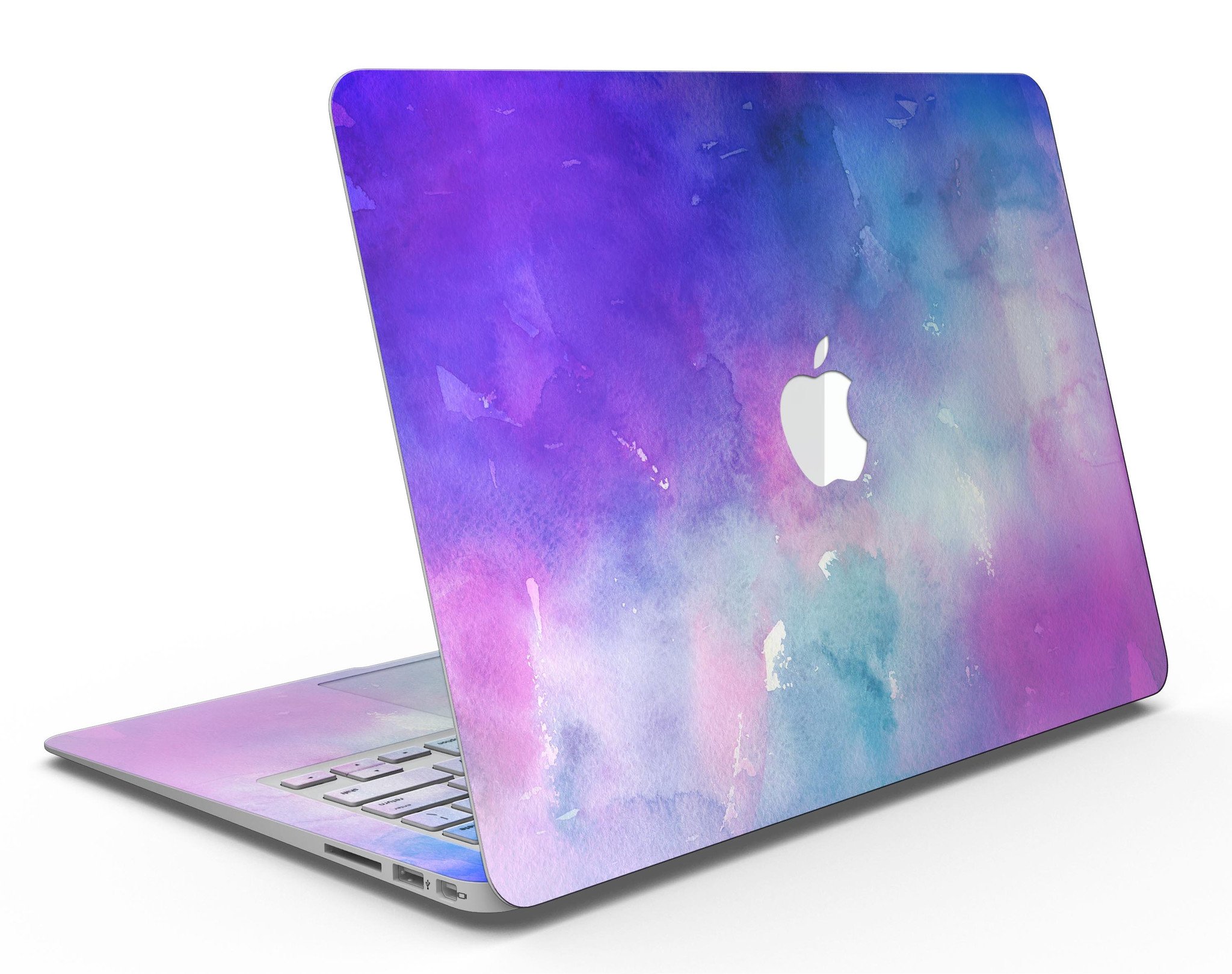 Blue 972 Absorbed Watercolor Texture skin for MacBook Air, showcasing vibrant colors and a sleek design.