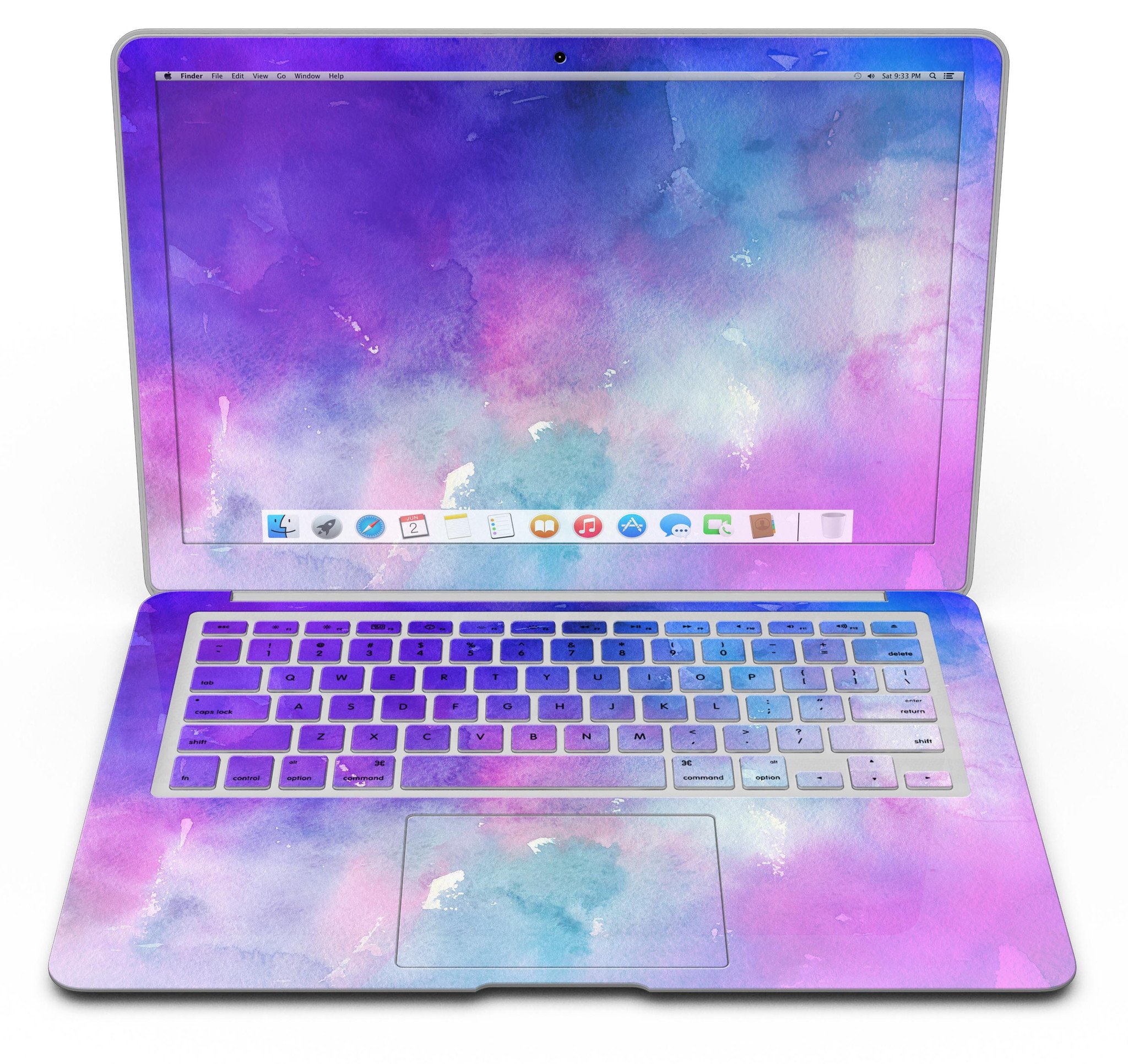 Blue 972 Absorbed Watercolor Texture skin for MacBook Air, showcasing vibrant colors and a sleek design.