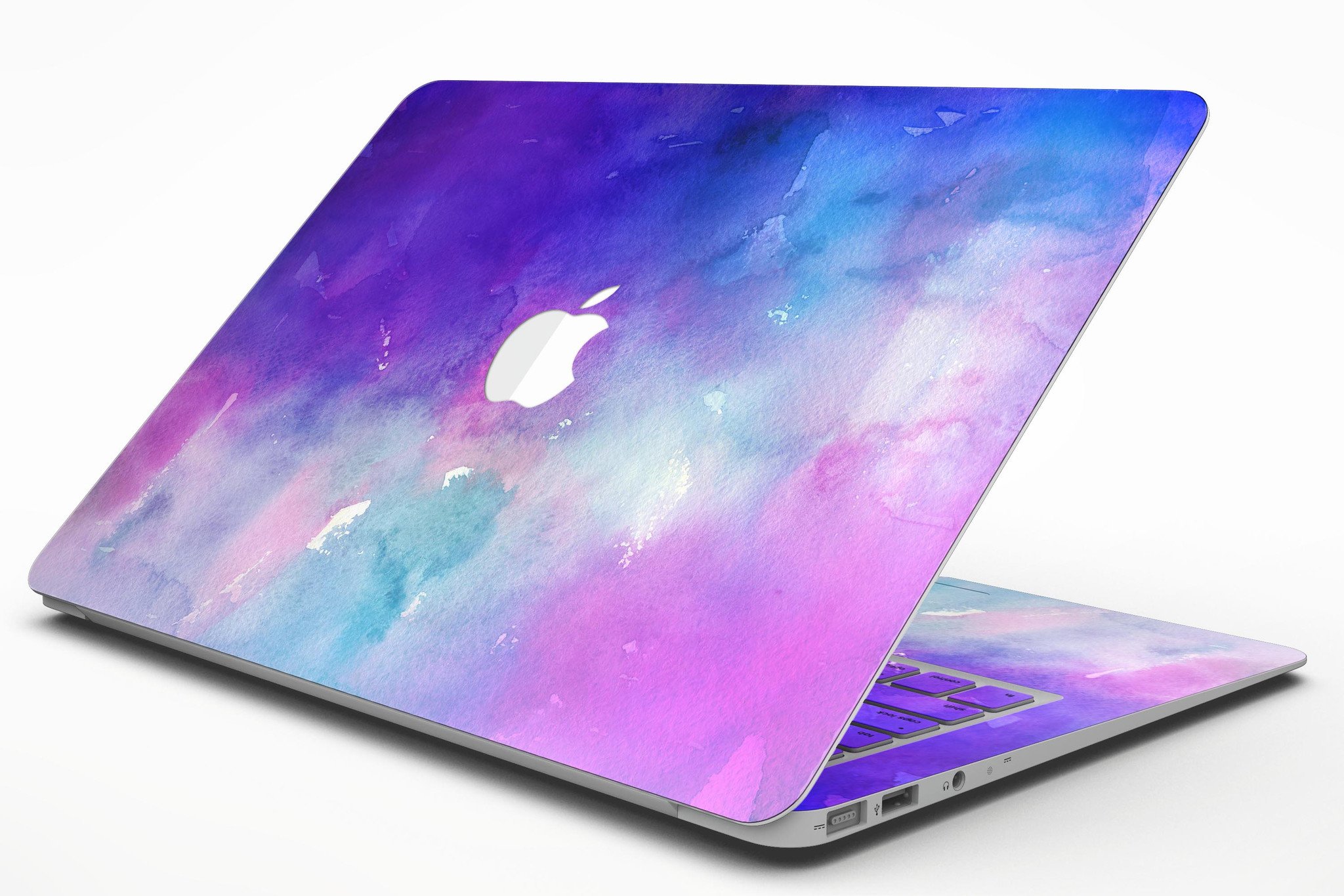 Blue 972 Absorbed Watercolor Texture skin for MacBook Air, showcasing vibrant colors and a sleek design.