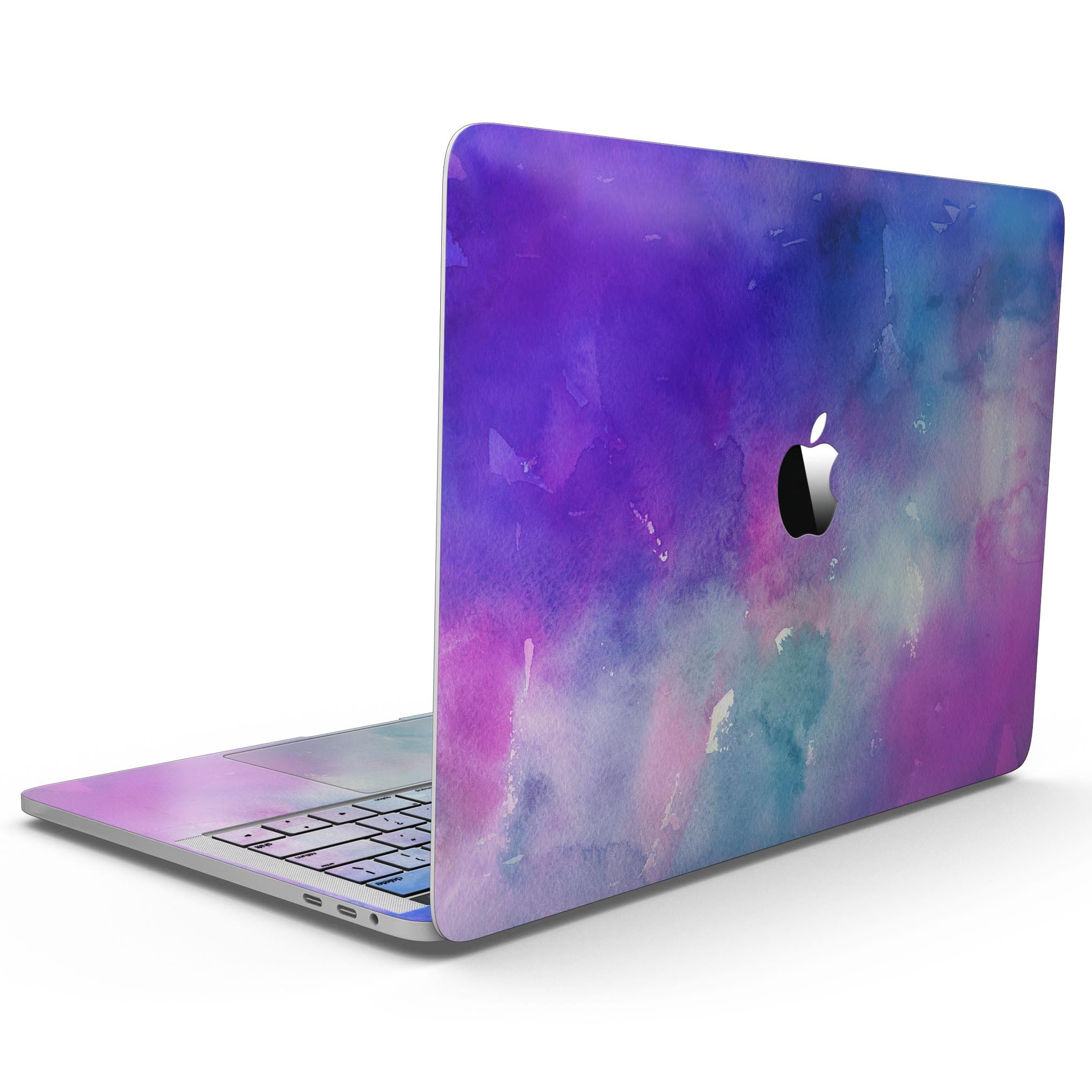 Blue 972 Absorbed Watercolor Texture skin for MacBook Pro, showcasing vibrant watercolor design and premium vinyl material.