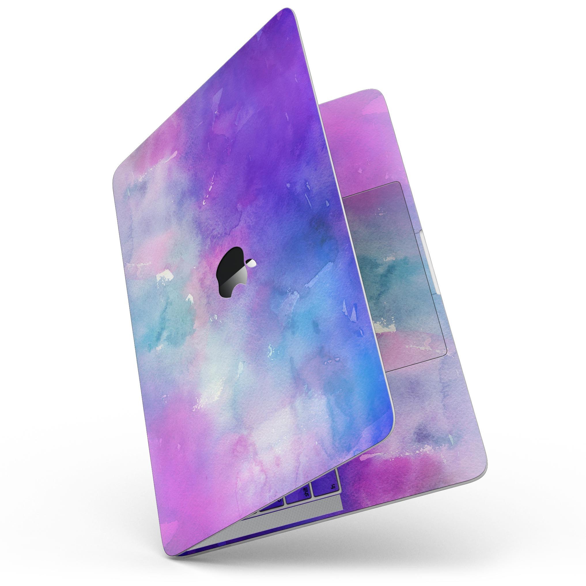 Blue 972 Absorbed Watercolor Texture skin for MacBook Pro, showcasing vibrant watercolor design and premium vinyl material.