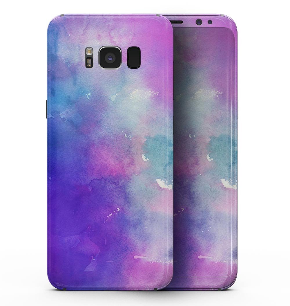 Samsung Galaxy S8 with Blue 972 Absorbed Watercolor Texture skin, showcasing vibrant colors and artistic design.