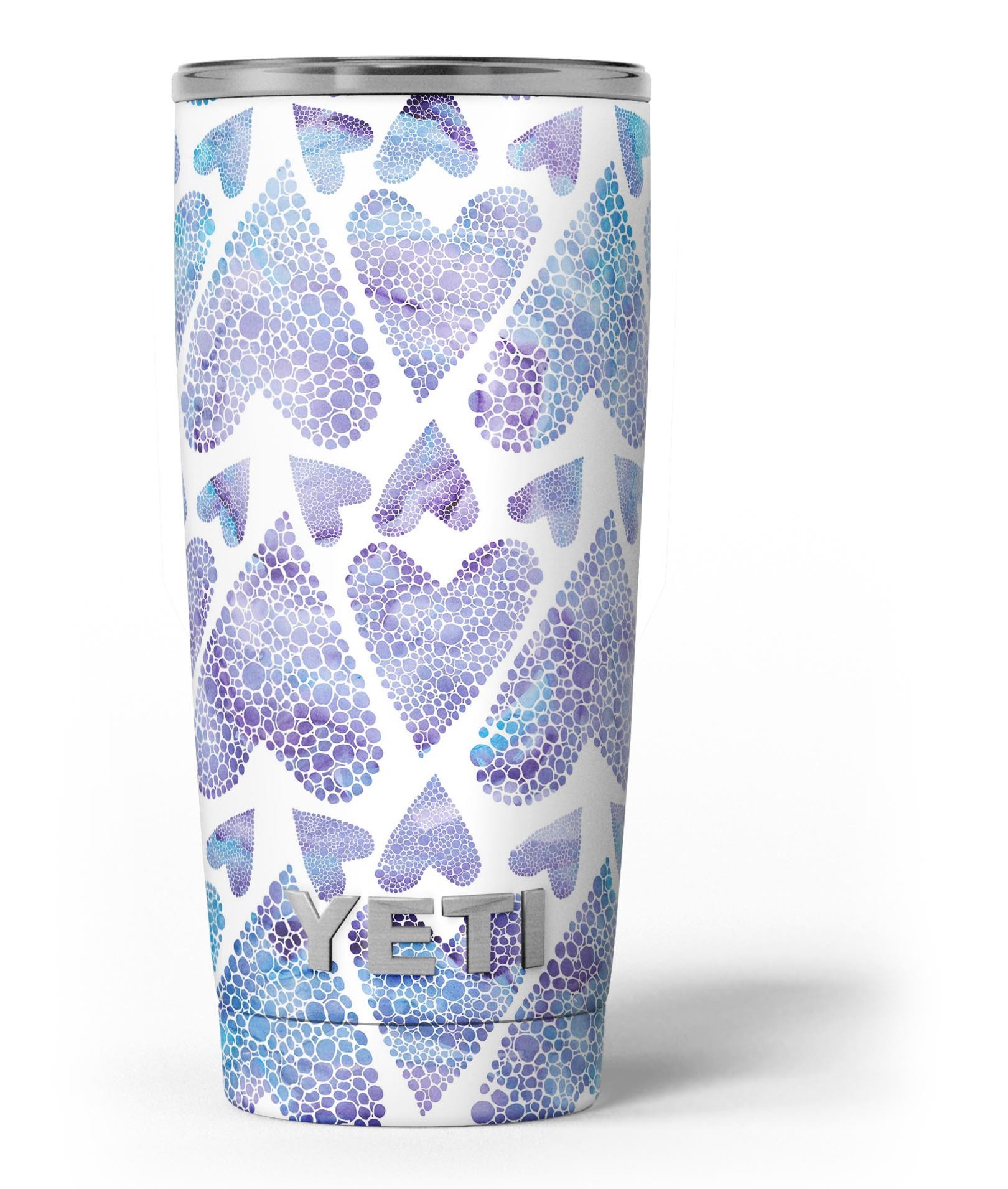 Blue Abstract Inverted Hearts skin decal vinyl wrap kit for Yeti Coolers, showcasing a stylish design that enhances protection and personalization.