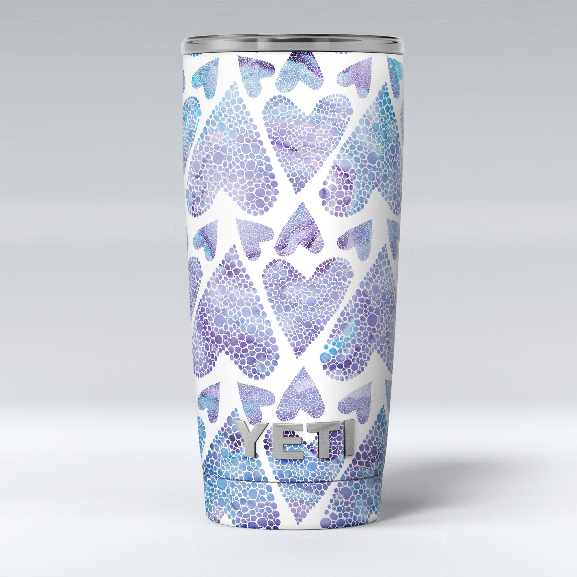 Blue Abstract Inverted Hearts skin decal vinyl wrap kit for Yeti Coolers, showcasing a stylish design that enhances protection and personalization.