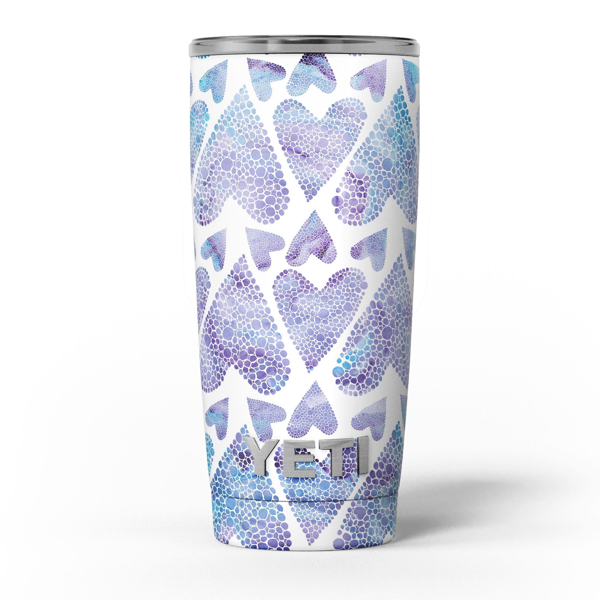 Blue Abstract Inverted Hearts skin decal vinyl wrap kit for Yeti Coolers, showcasing a stylish design that enhances protection and personalization.