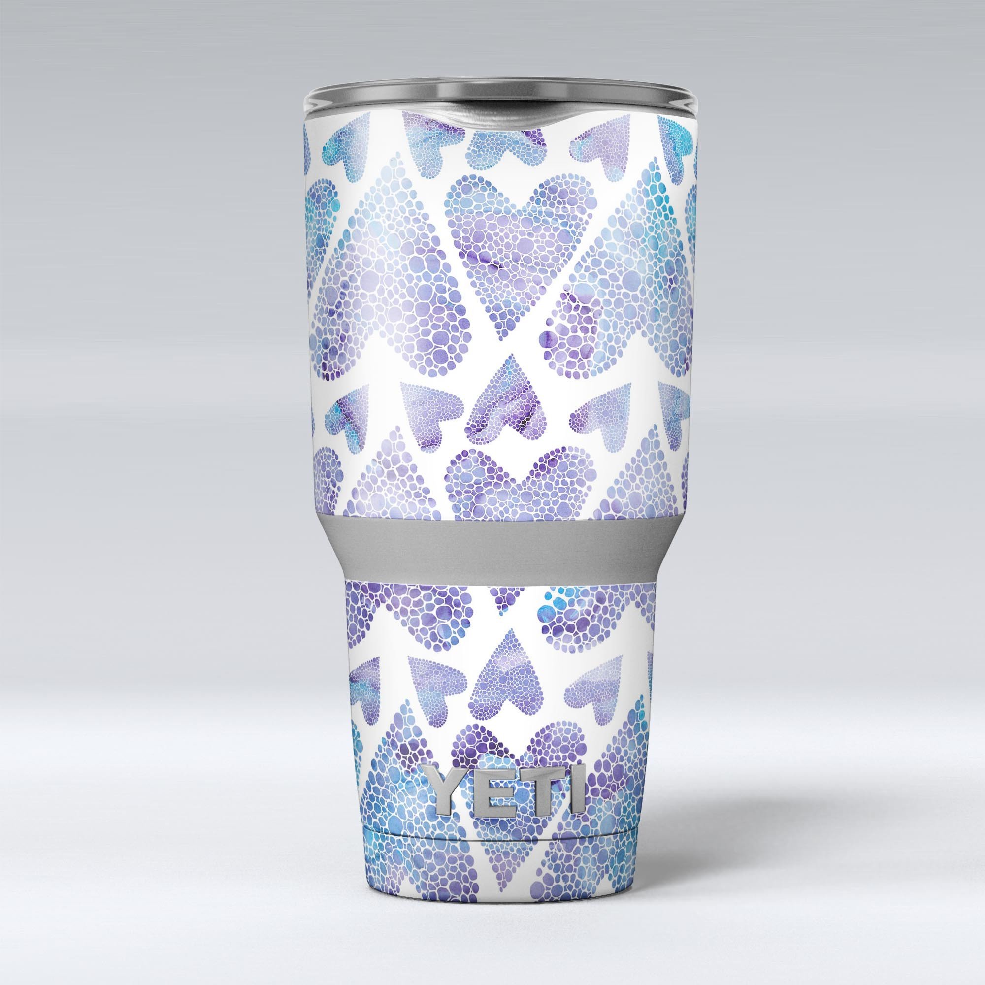 Blue Abstract Inverted Hearts skin decal vinyl wrap kit for Yeti Coolers, showcasing a stylish design that enhances protection and personalization.