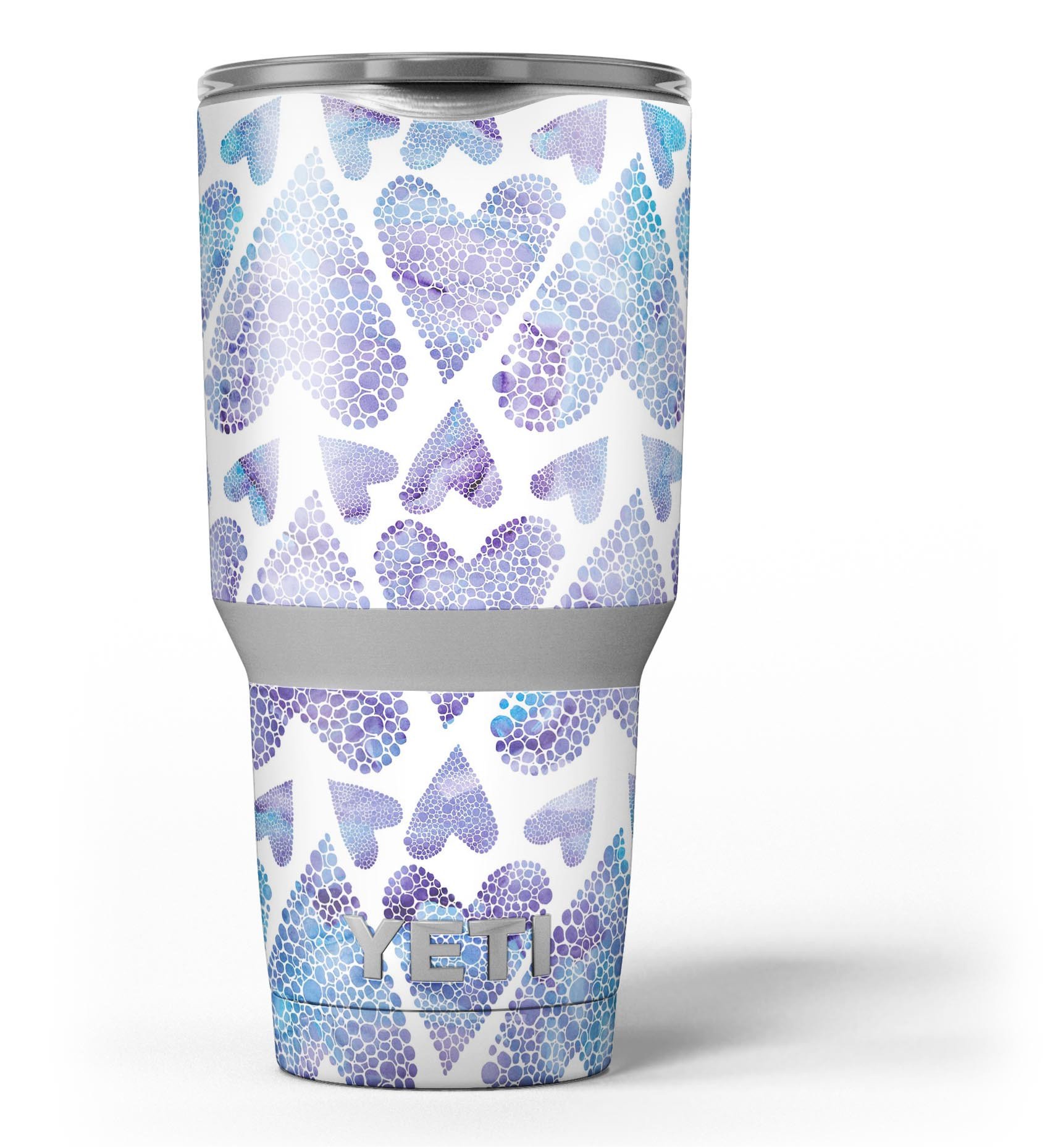 Blue Abstract Inverted Hearts skin decal vinyl wrap kit for Yeti Coolers, showcasing a stylish design that enhances protection and personalization.