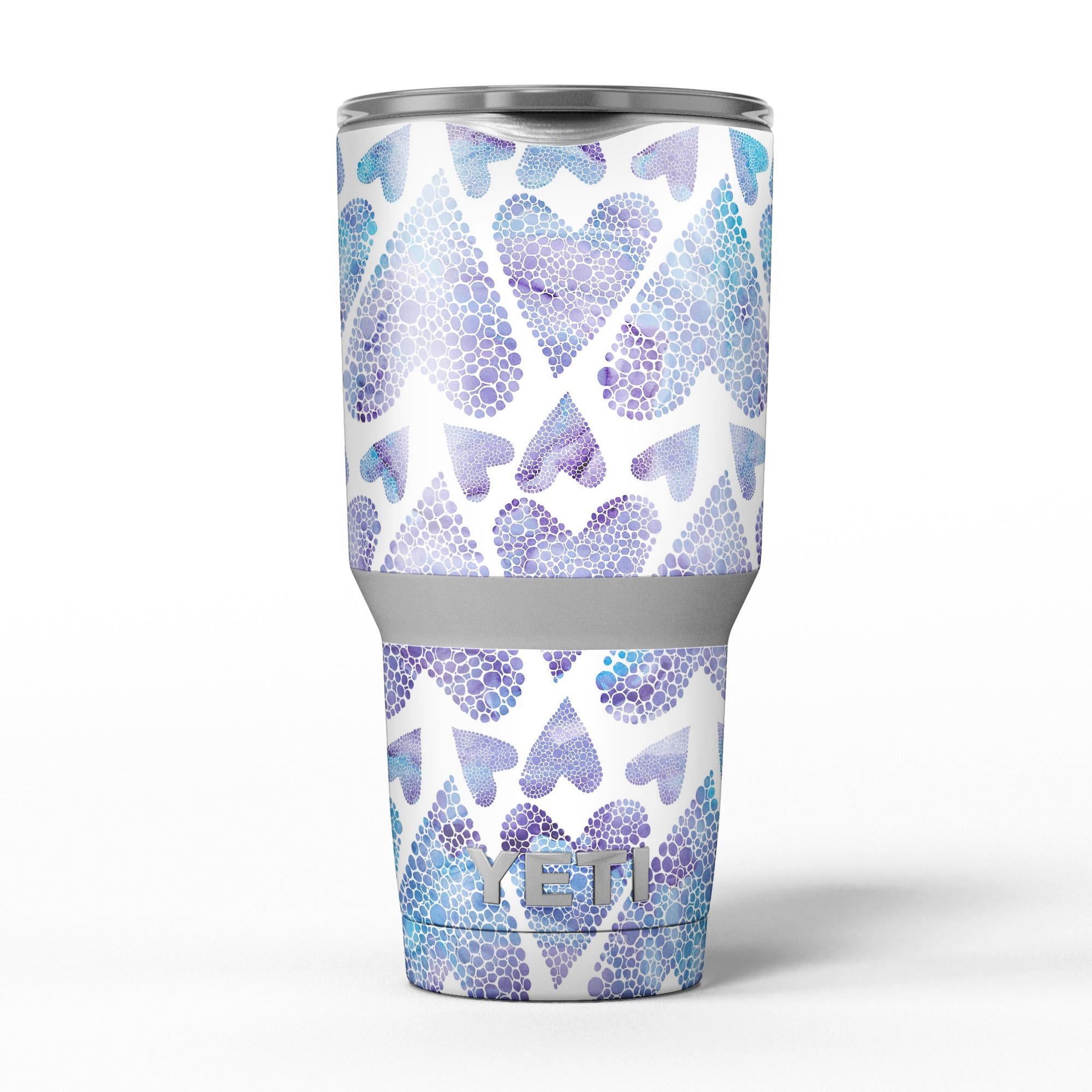 Blue Abstract Inverted Hearts skin decal vinyl wrap kit for Yeti Coolers, showcasing a stylish design that enhances protection and personalization.