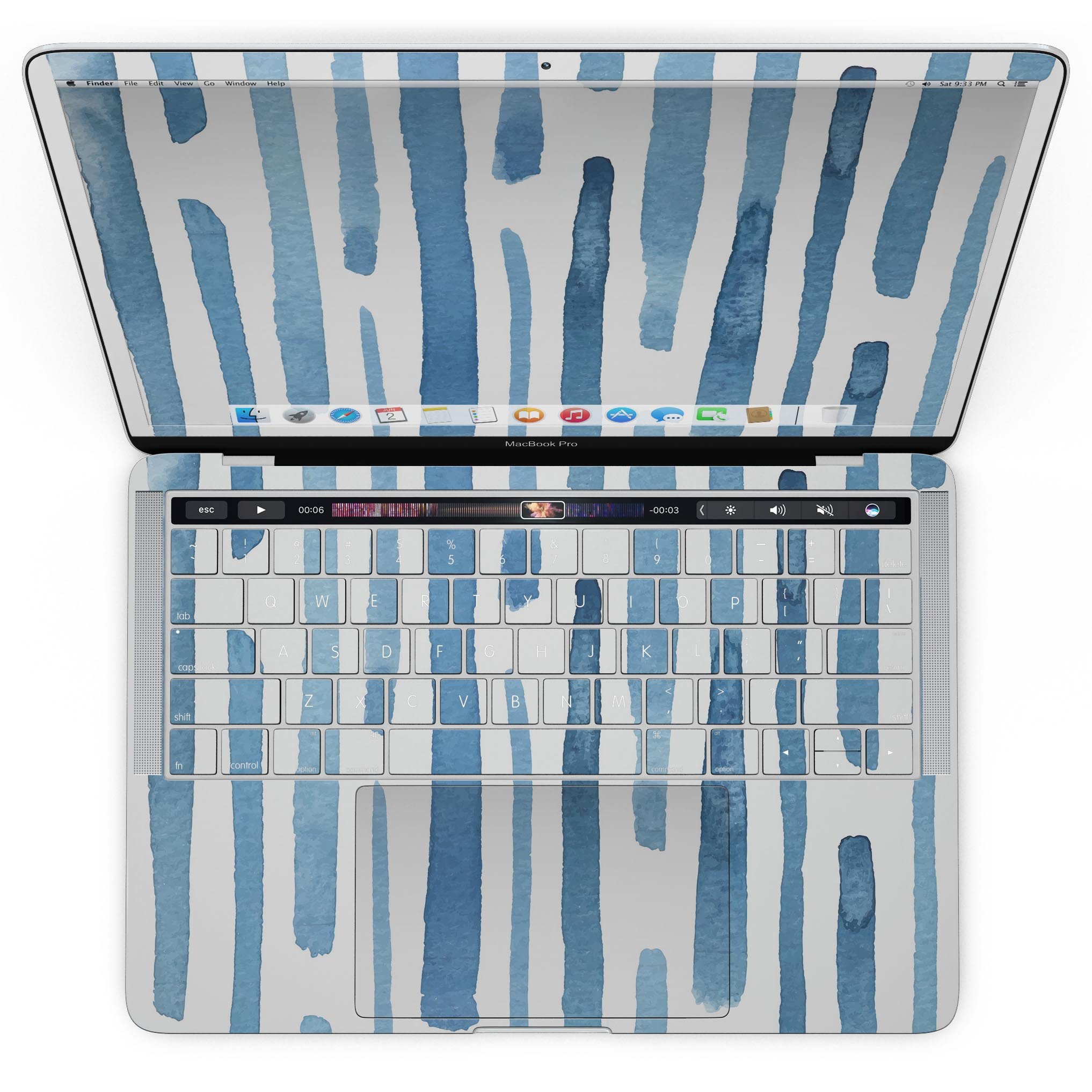 Blue Abstract WaterColor Strokes skin for MacBook Pro with Touch Bar, showcasing vibrant colors and artistic design.