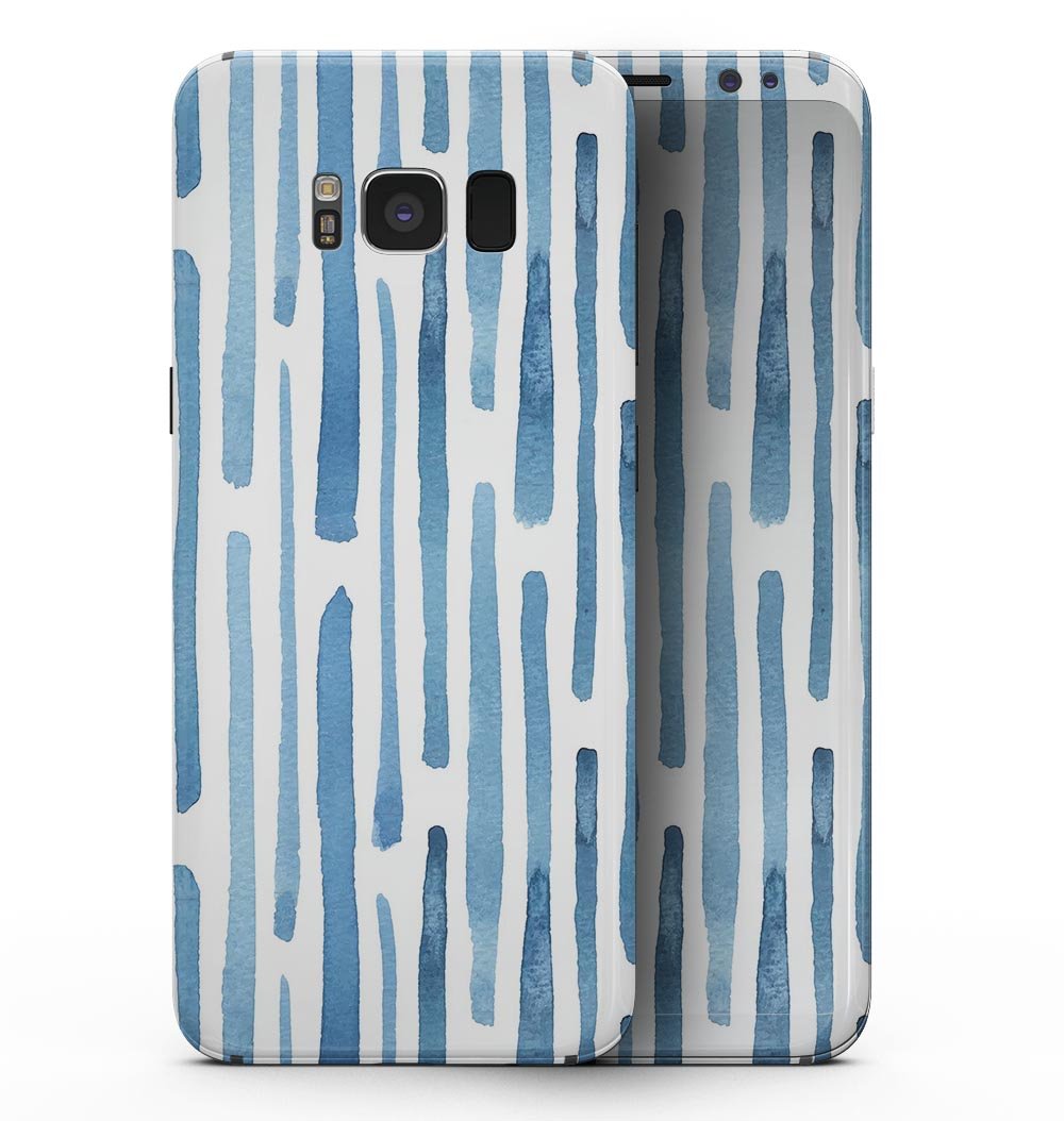 Samsung Galaxy S8 with Blue Abstract WaterColor Strokes full-body skin, showcasing vibrant colors and sleek design.