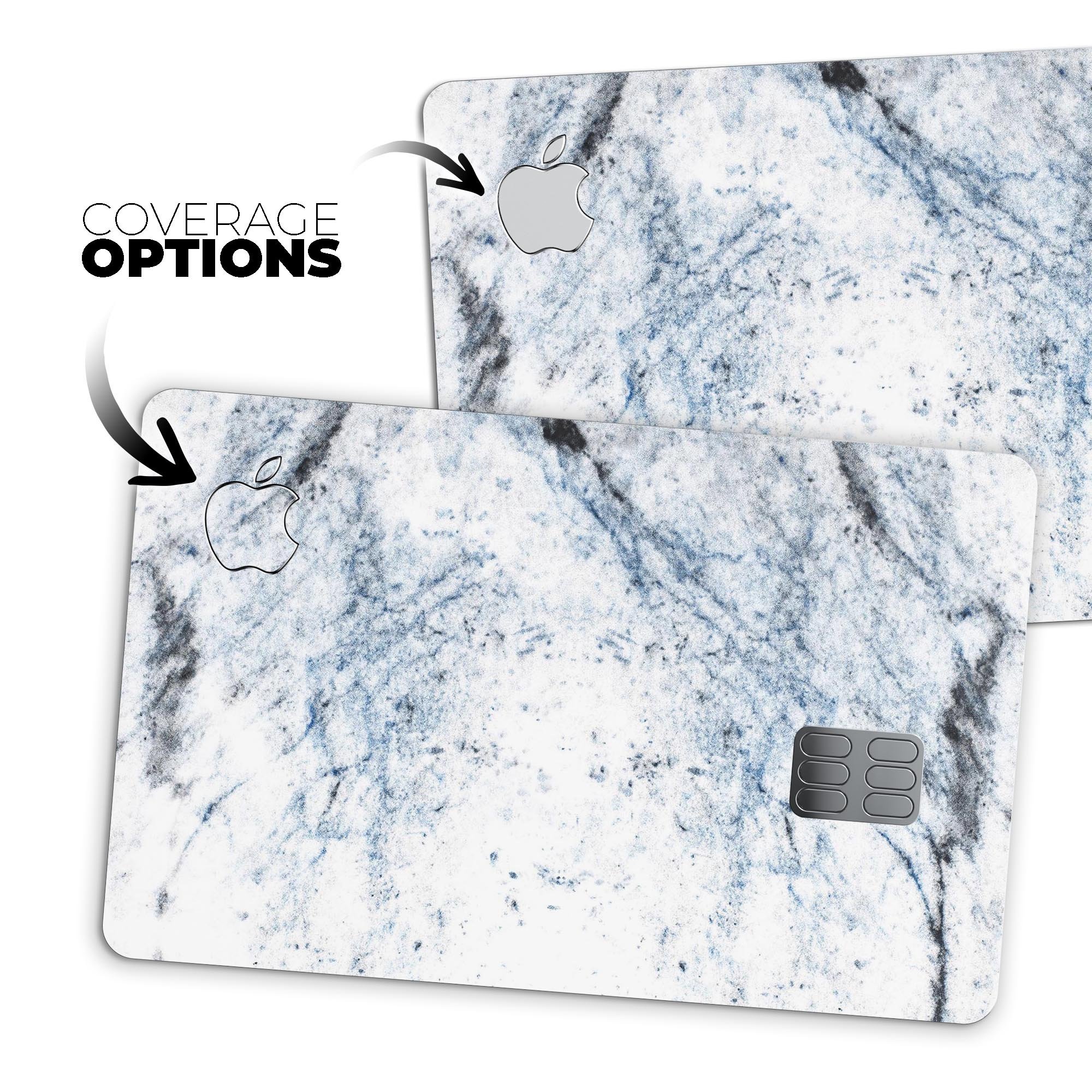 Blue and Black Grunge skin for Apple Card on a white marble surface, showcasing its stylish design and premium quality.