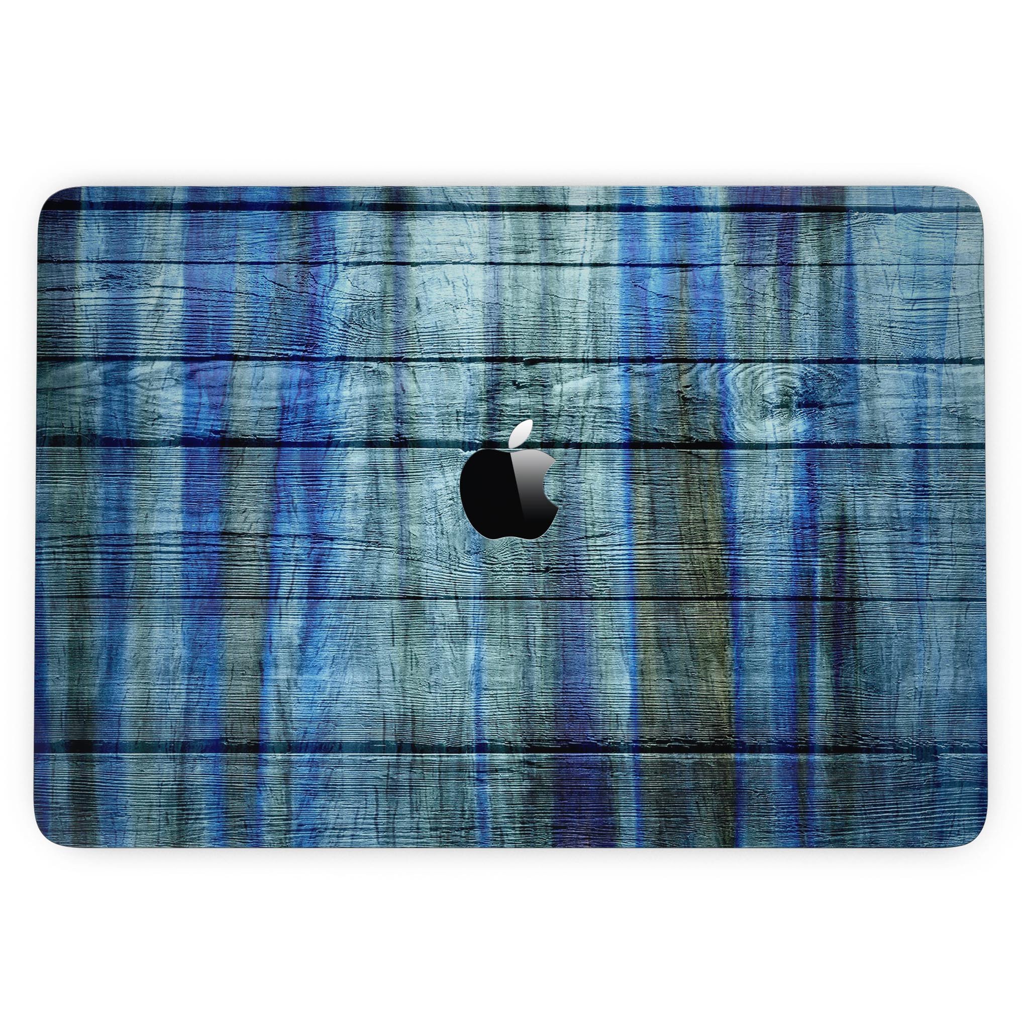 A vibrant Blue and Green Tye-Dyed Wood Skin for a 13" MacBook Pro without Touch Bar, showcasing its unique design and texture.