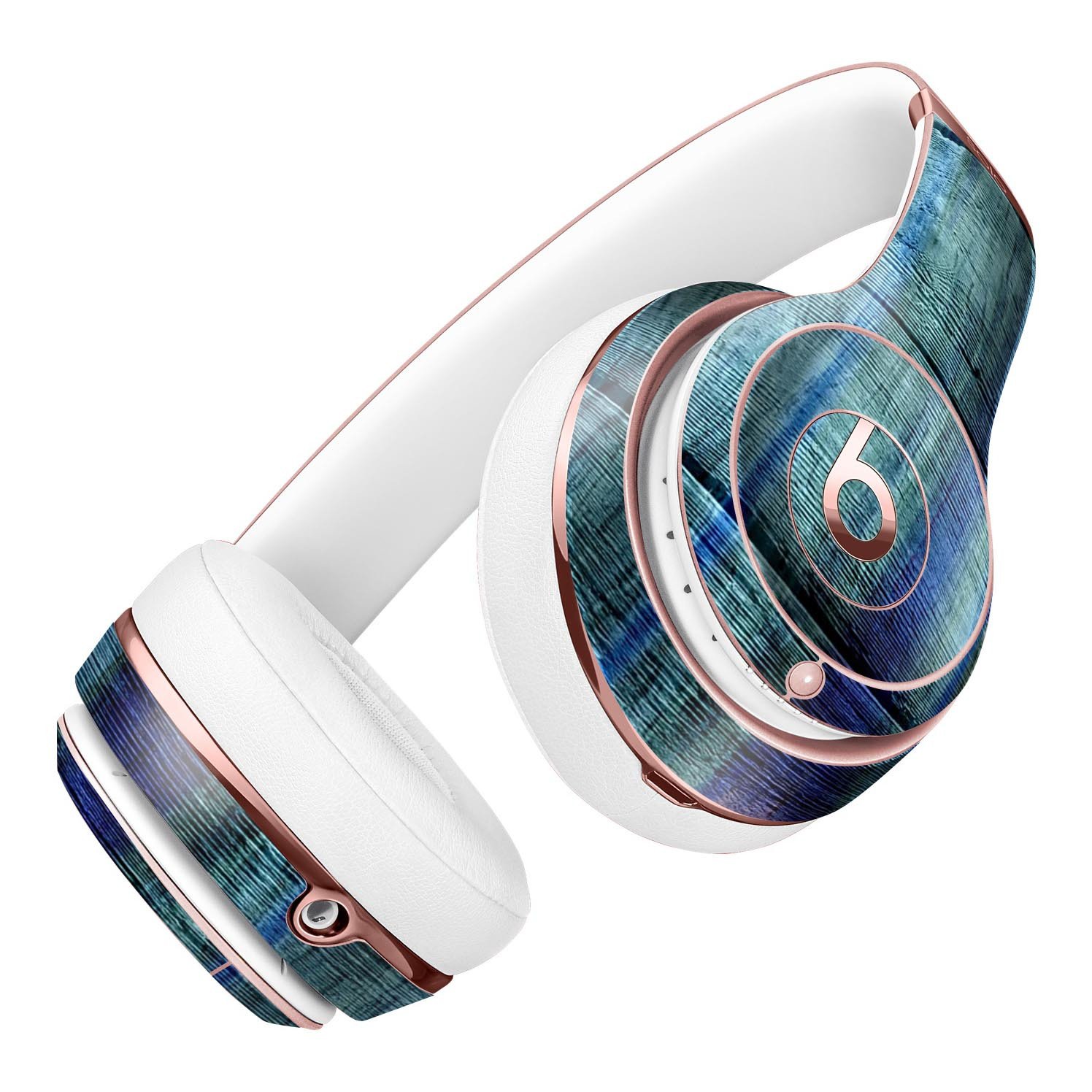 Blue and Green Tye-Dyed Wood Skin Kit for Beats by Dre Solo 3 Wireless Headphones, showcasing vibrant colors and premium vinyl material.