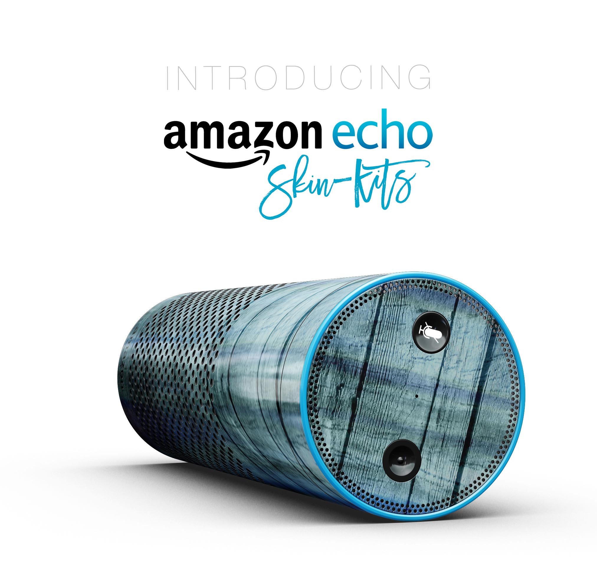 Blue and green tye-dyed skin-kit for Amazon Echo, showcasing vibrant colors and precise cutouts for buttons and ports.