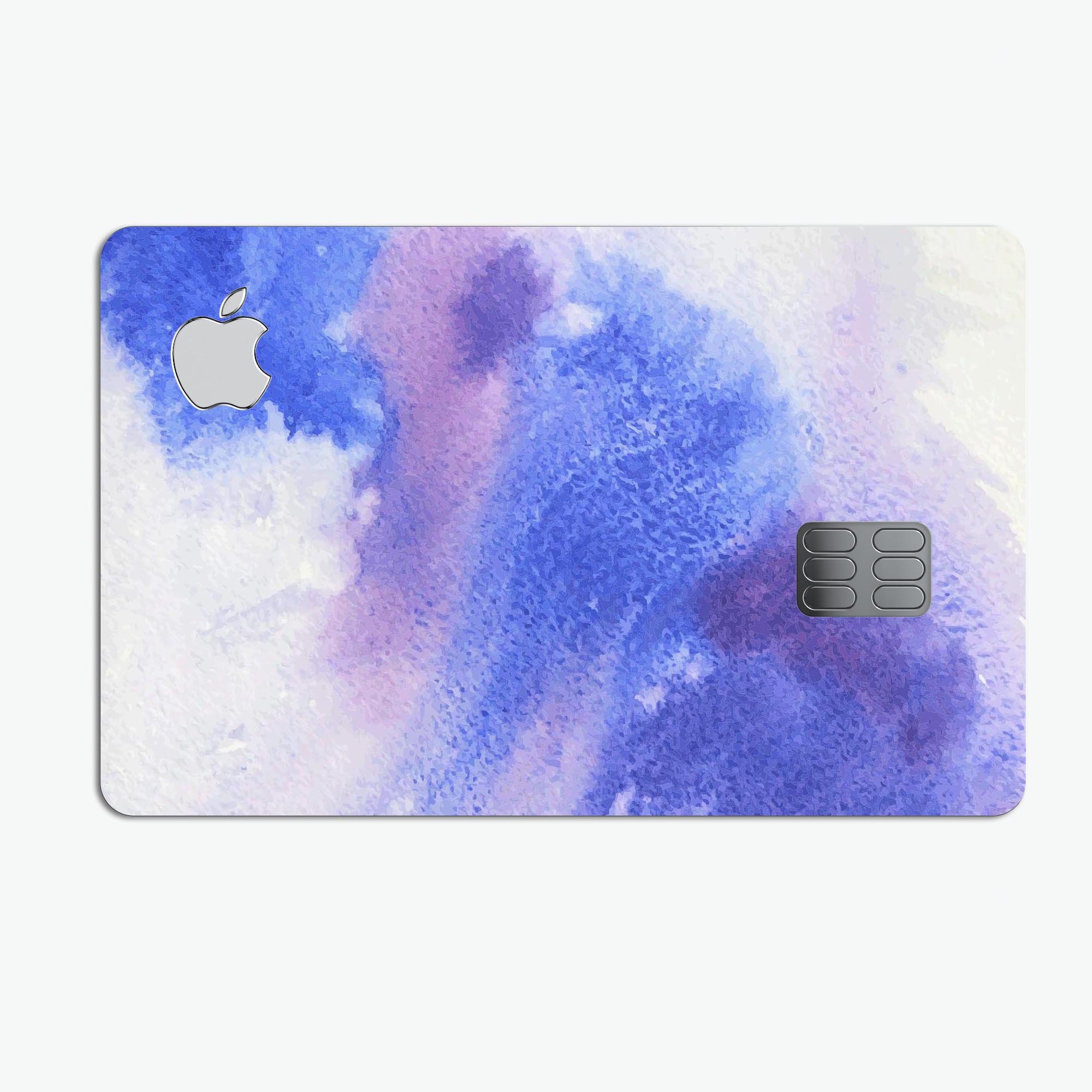 Blue and Pink Watercolor Spill decal skin for Apple Card, showcasing vibrant colors and a protective design.