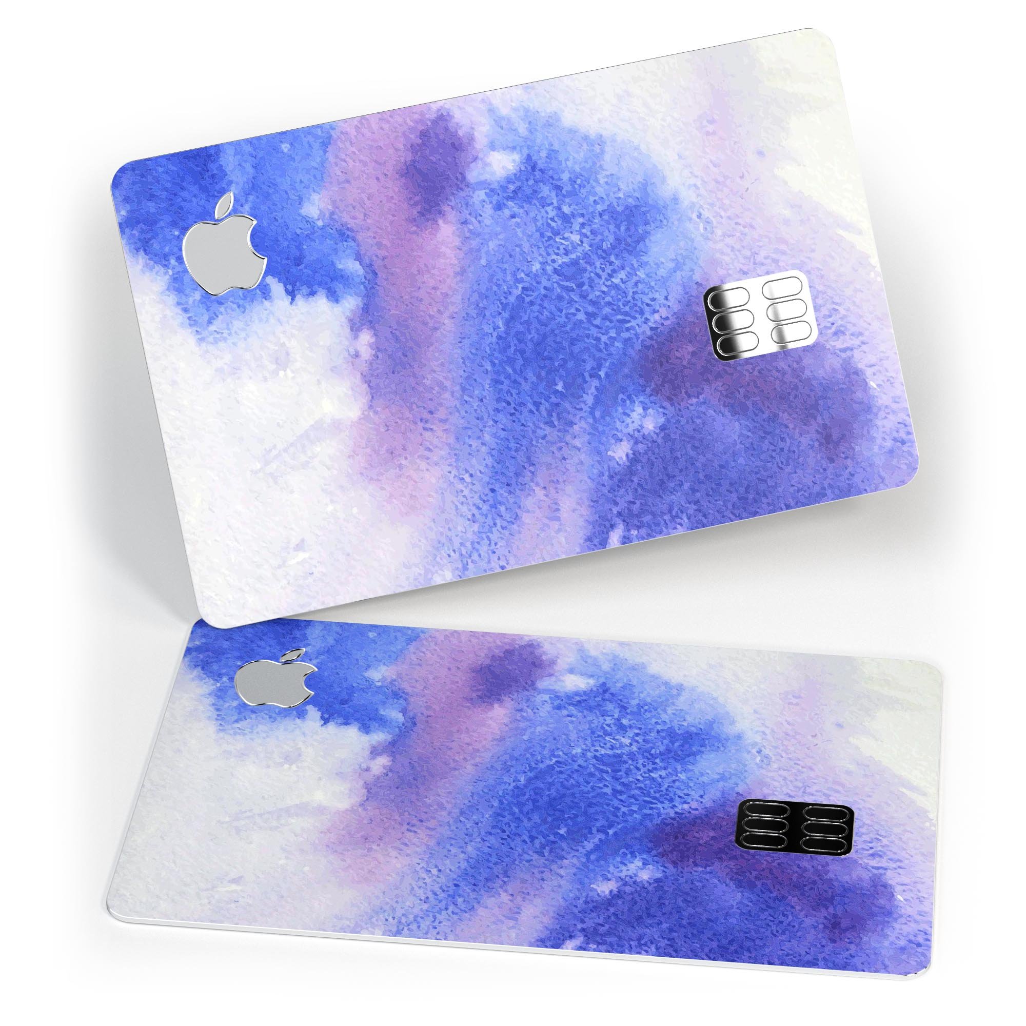 Blue and Pink Watercolor Spill decal skin for Apple Card, showcasing vibrant colors and a protective design.