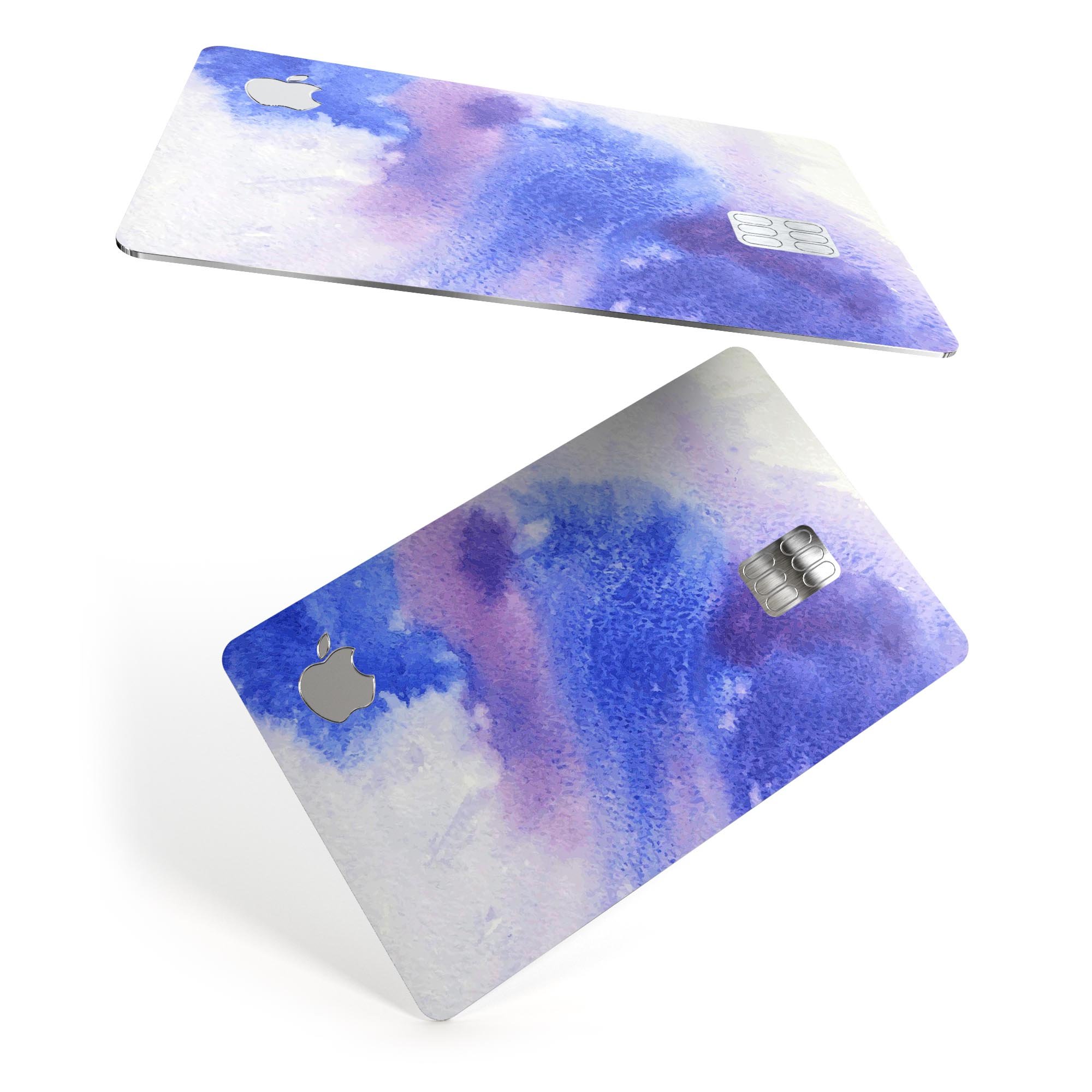 Blue and Pink Watercolor Spill decal skin for Apple Card, showcasing vibrant colors and a protective design.