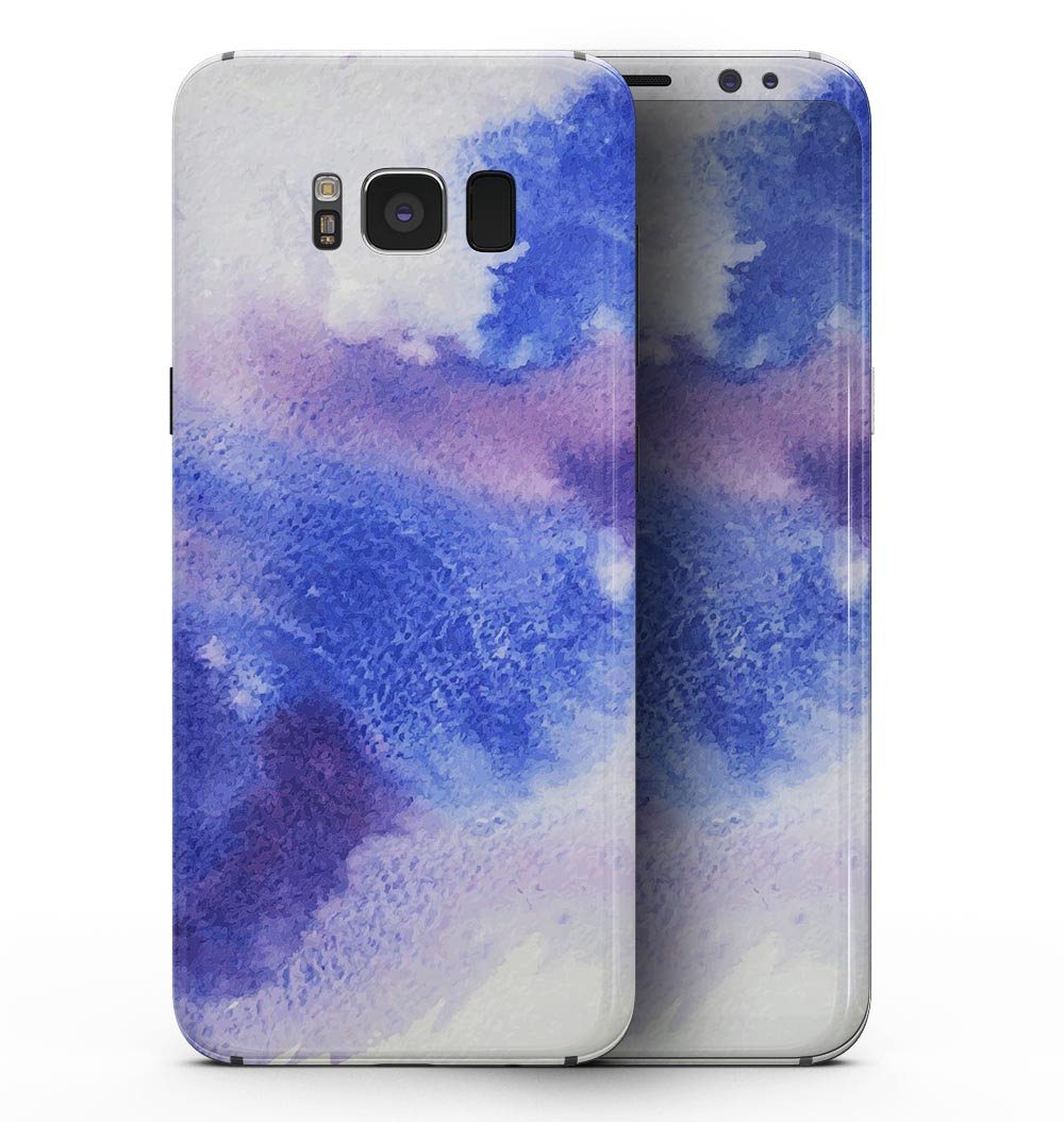 Samsung Galaxy S8 with Blue and Pink Watercolor Spill skin, showcasing vibrant colors and a sleek design.