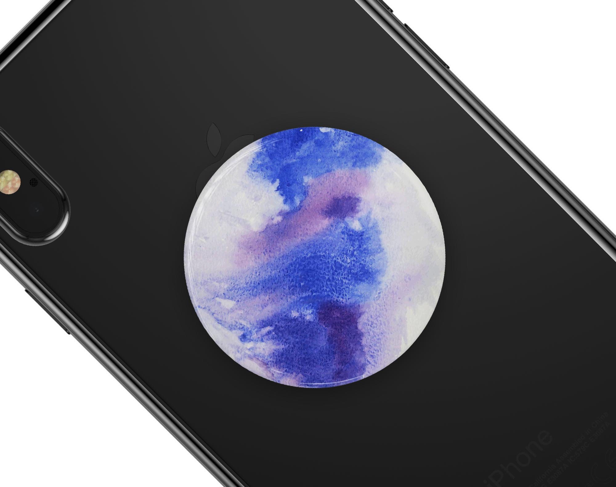 Blue and pink watercolor spill design skin for PopSockets, showcasing vibrant colors and artistic patterns.