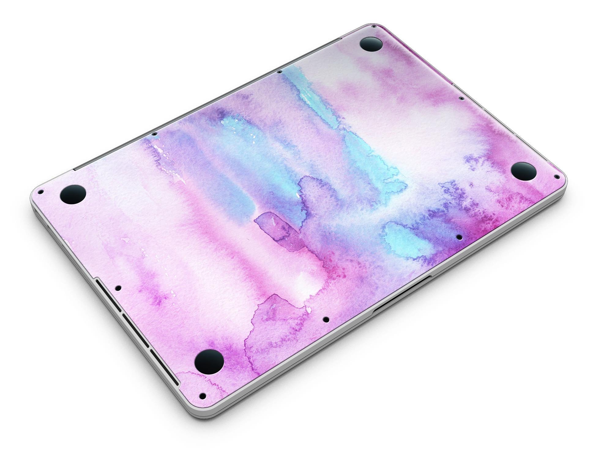 Blue and pink watercolor texture skin for MacBook Pro with Retina Display, showcasing vibrant colors and a sleek design.