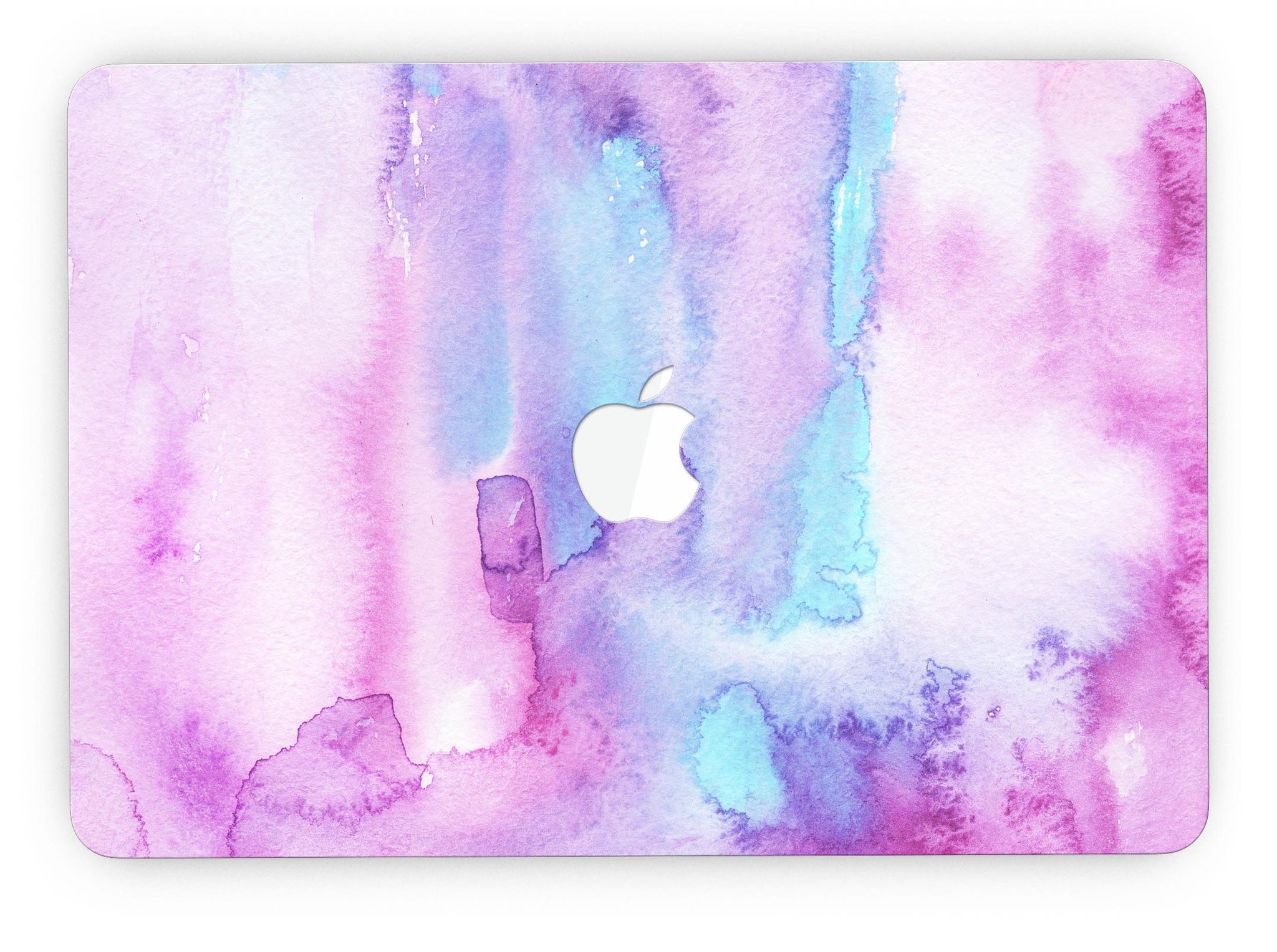 Blue and pink watercolor texture skin for MacBook Pro with Retina Display, showcasing vibrant colors and a sleek design.