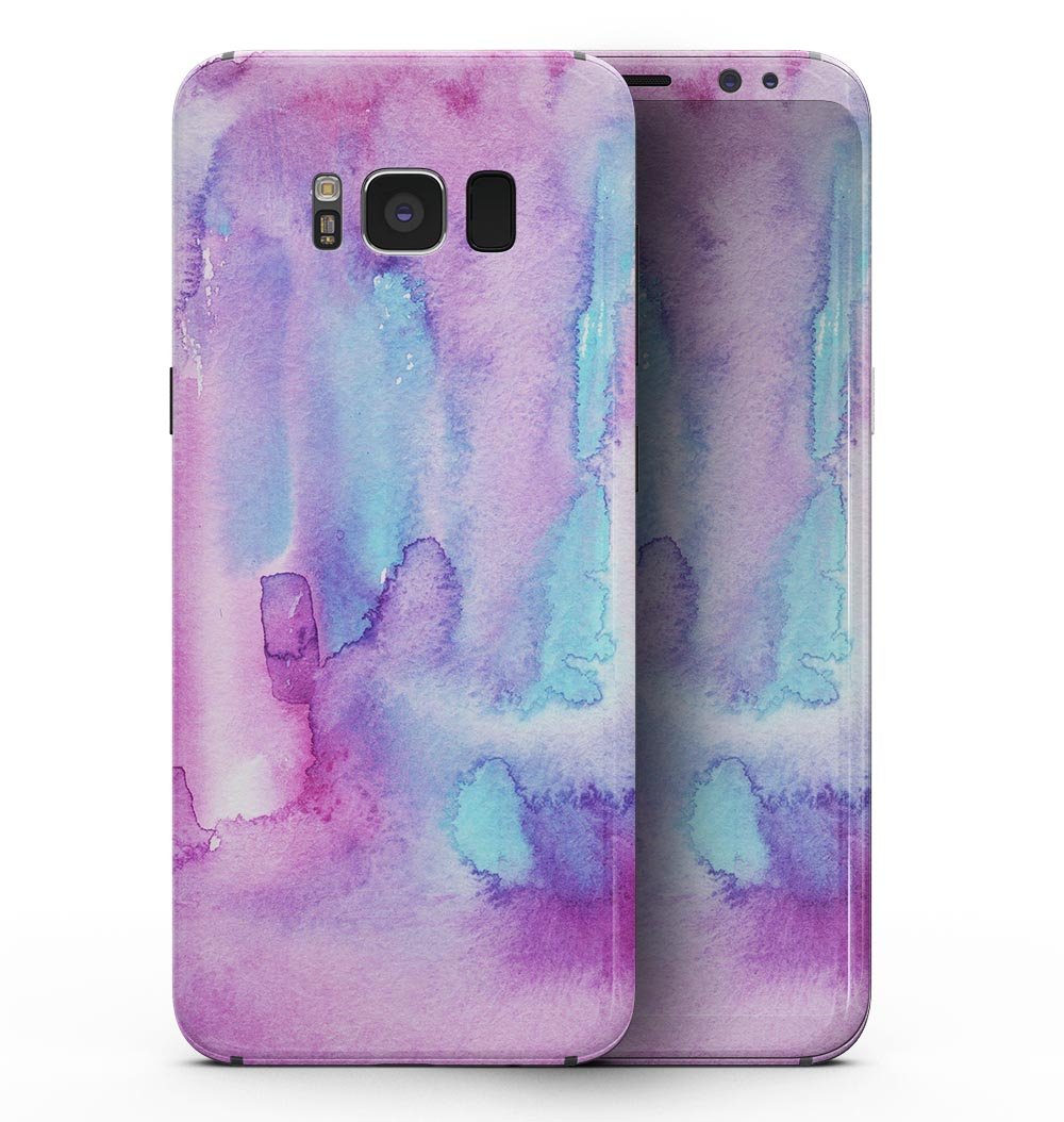 Samsung Galaxy S8 with Blue and Pinkish Absorbed Watercolor Texture skin, showcasing vibrant colors and sleek design.