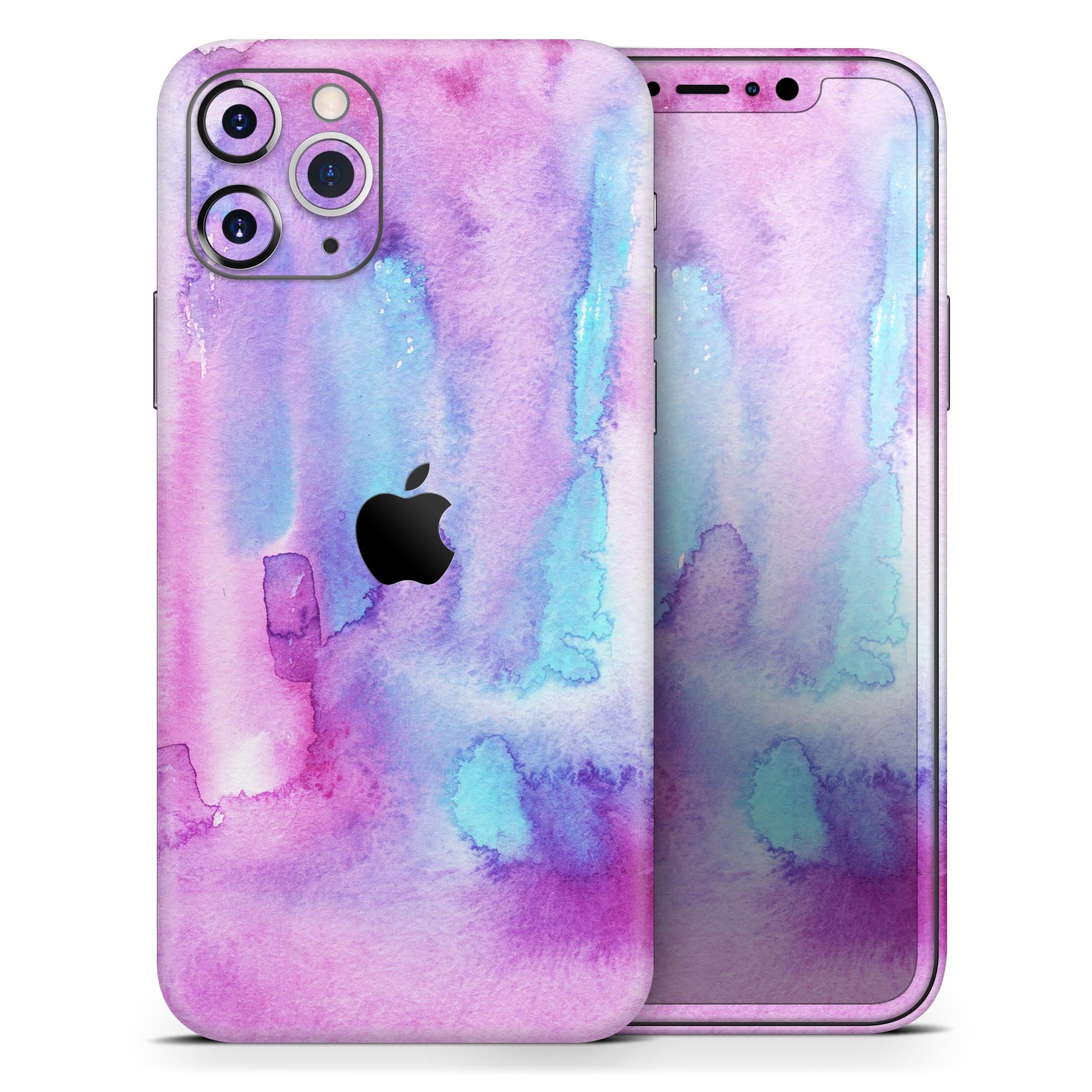 Blue and Pinkish Absorbed Watercolor Texture skin for iPhone, showcasing vibrant colors and a sleek design.