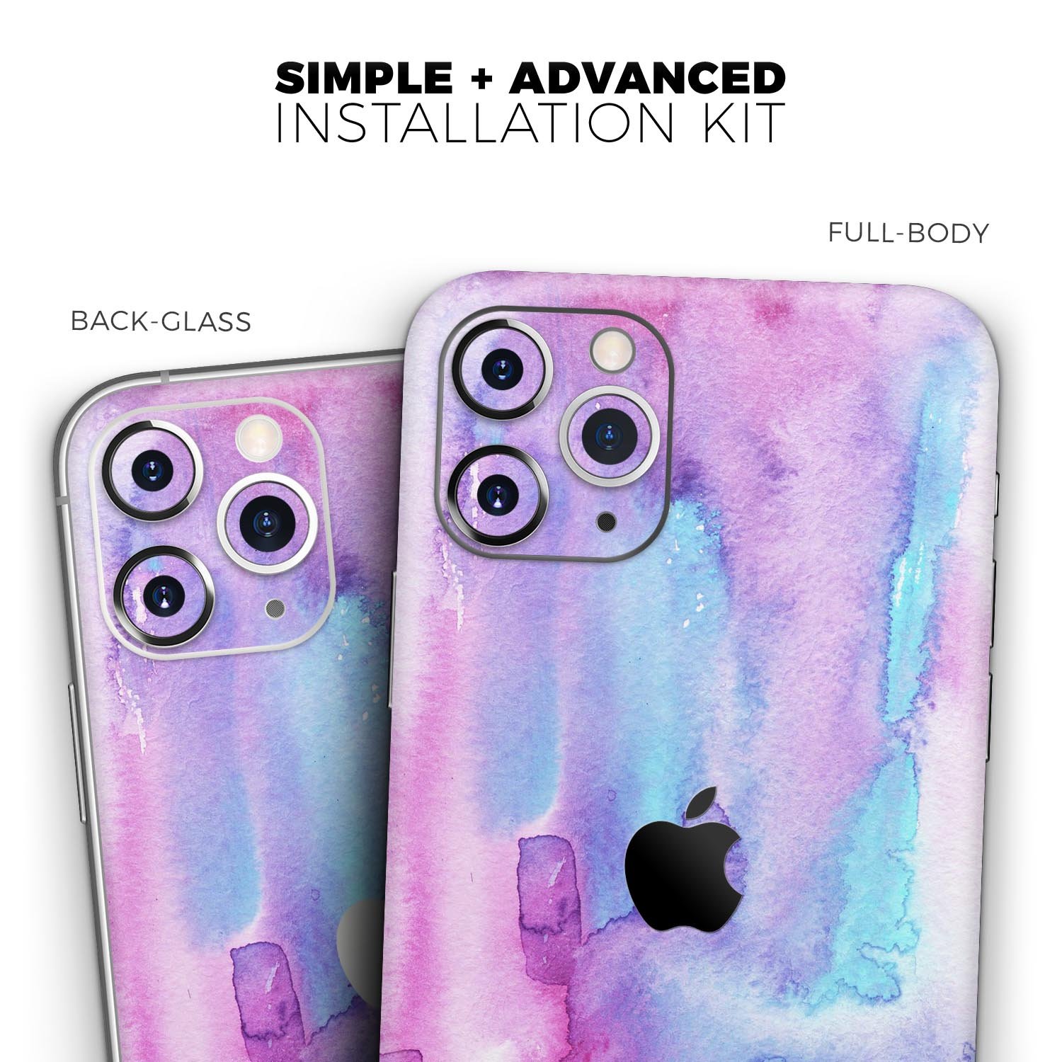 Blue and Pinkish Absorbed Watercolor Texture skin for iPhone, showcasing vibrant colors and a sleek design.