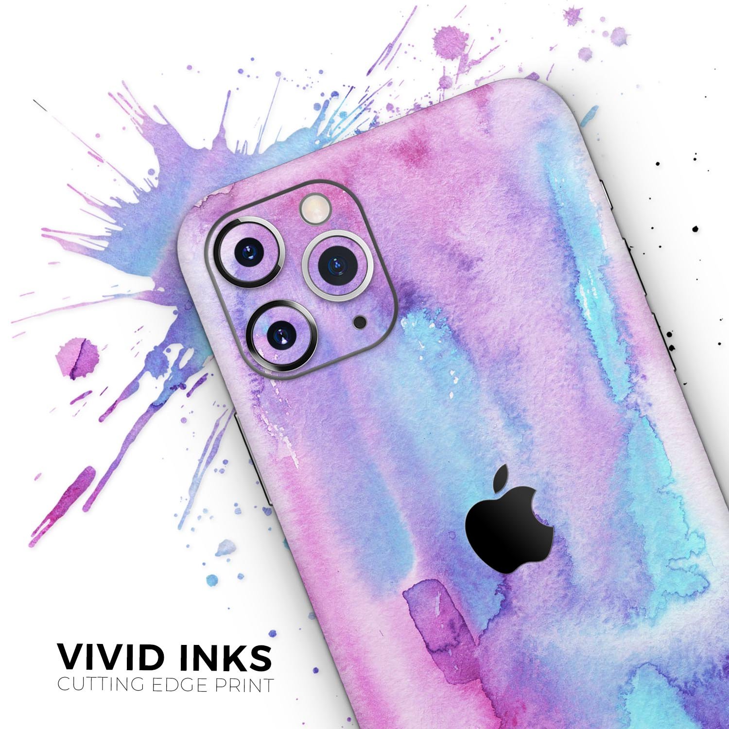 Blue and Pinkish Absorbed Watercolor Texture skin for iPhone, showcasing vibrant colors and a sleek design.