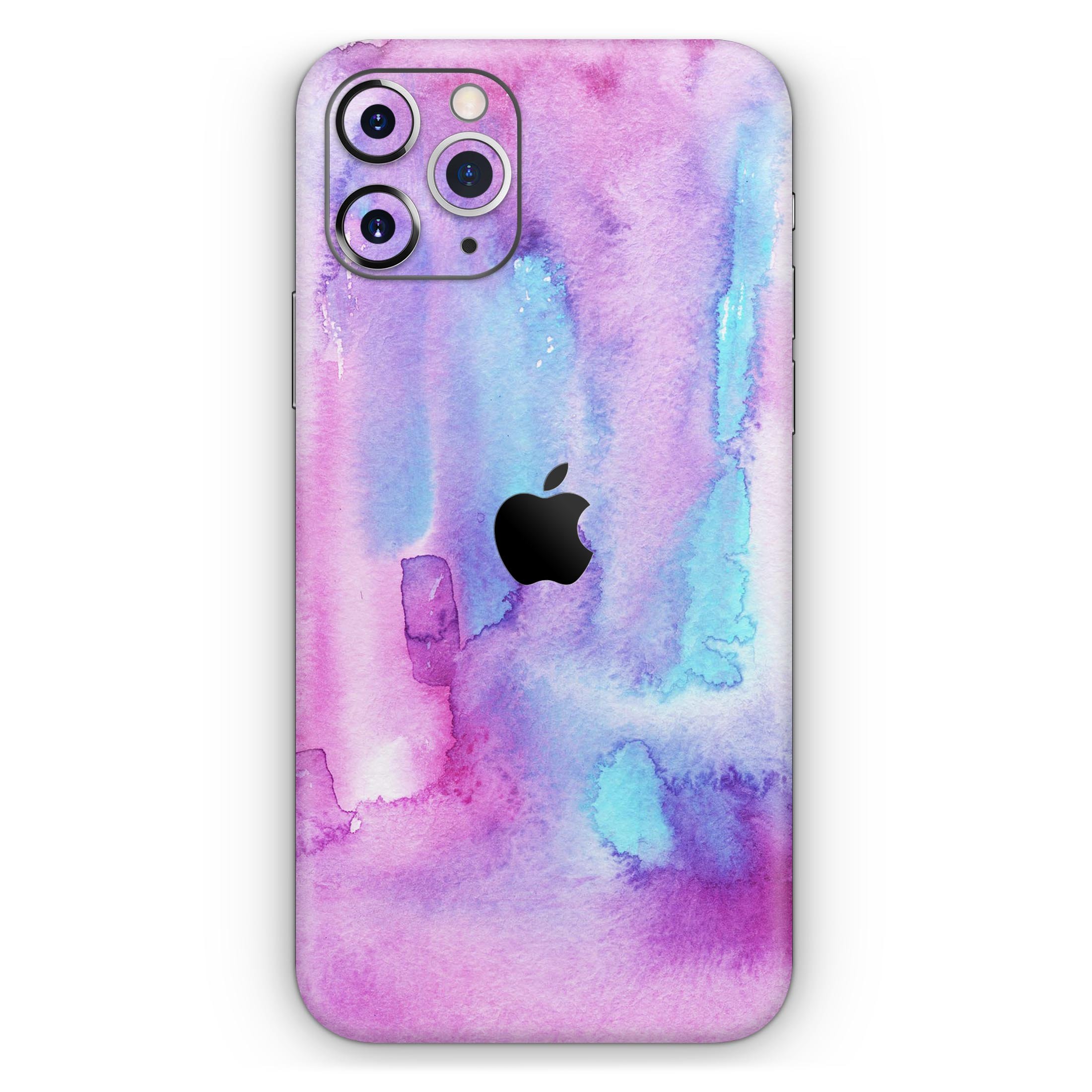 Blue and Pinkish Absorbed Watercolor Texture skin for iPhone, showcasing vibrant colors and a sleek design.