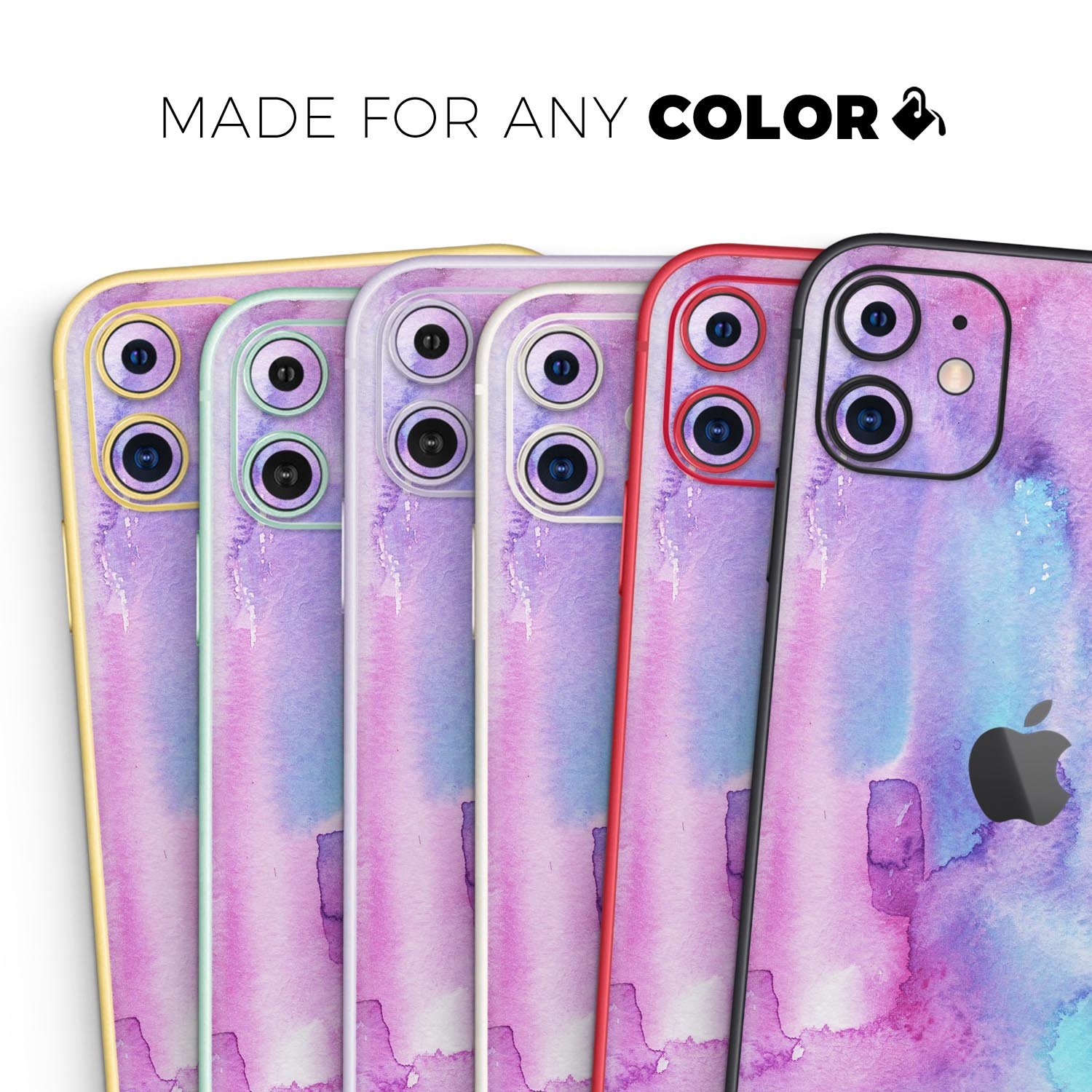 Blue and Pinkish Absorbed Watercolor Texture skin for iPhone, showcasing vibrant colors and a sleek design.