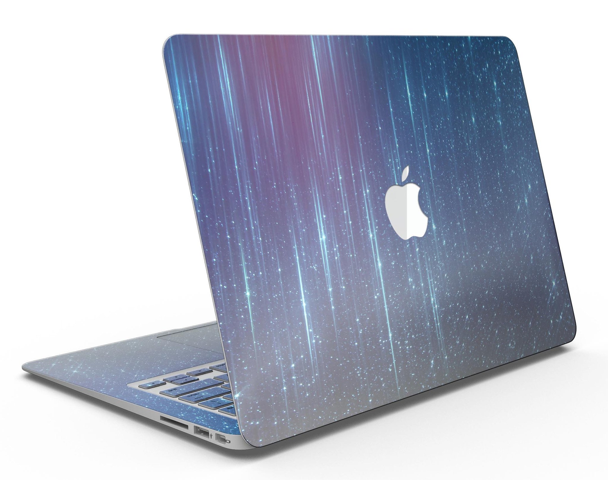 Blue and purple streaked vinyl skin for MacBook Air, showcasing a stylish design that protects against scratches.