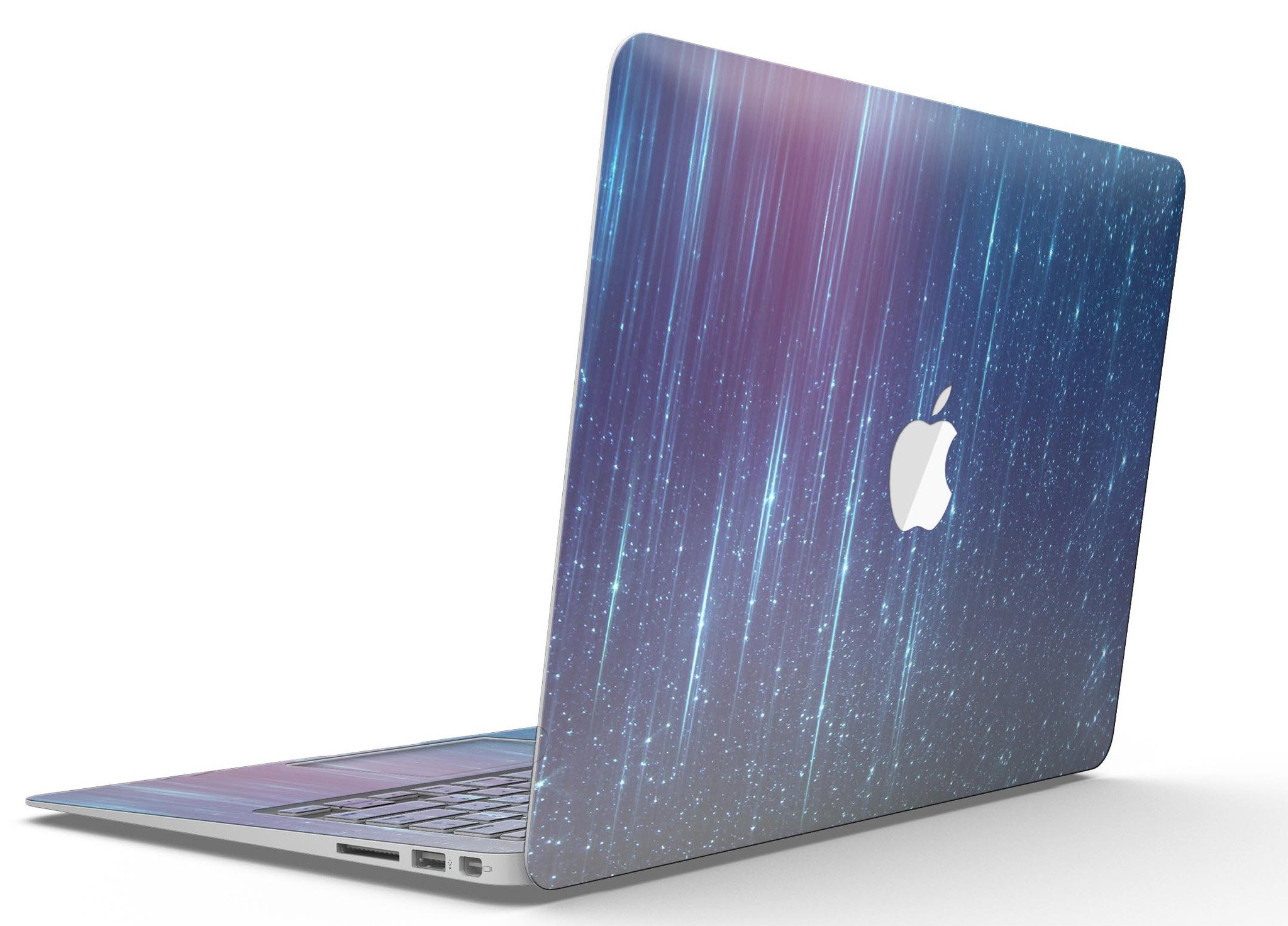 Blue and purple streaked vinyl skin for MacBook Air, showcasing a stylish design that protects against scratches.