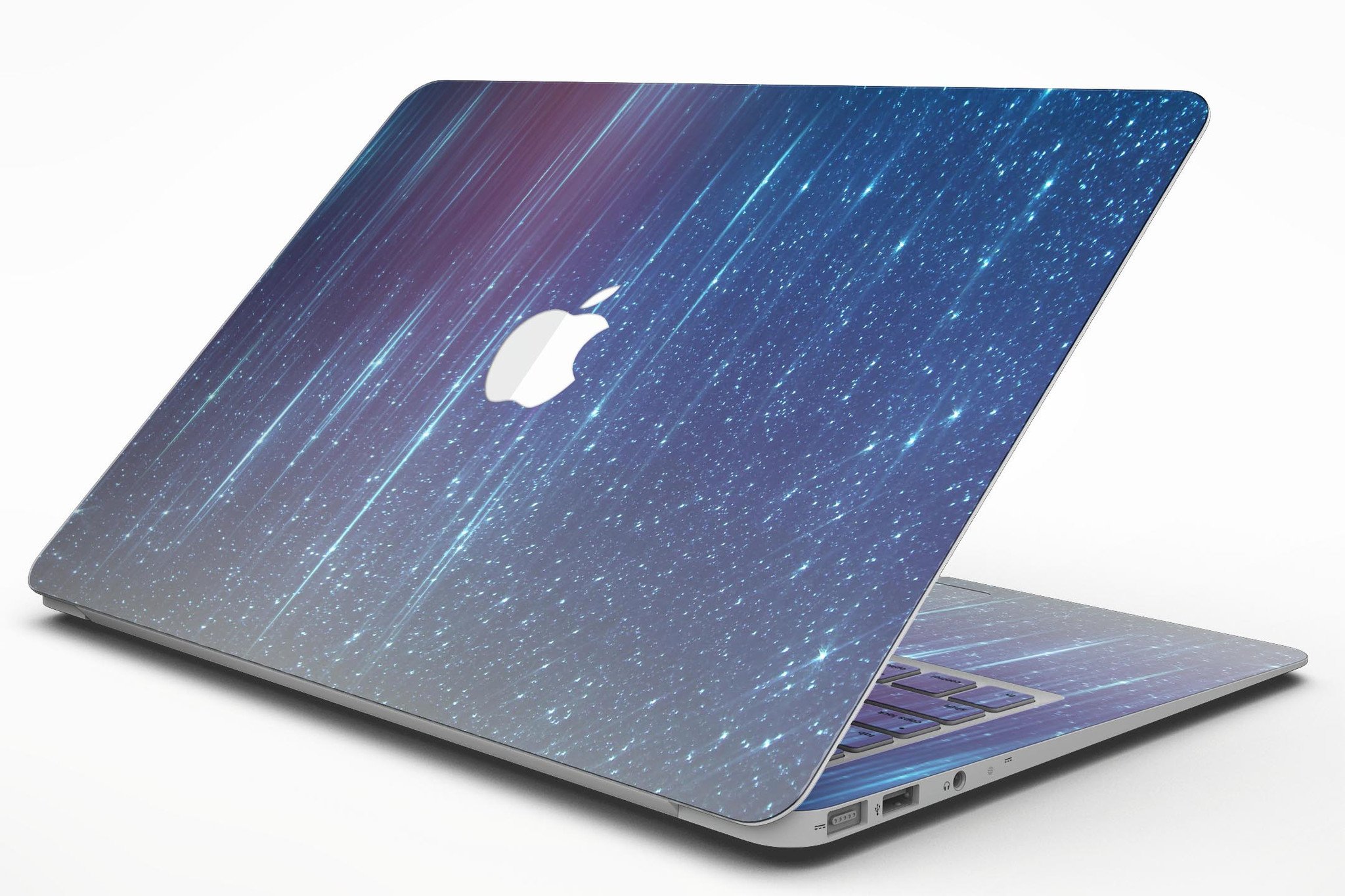 Blue and purple streaked vinyl skin for MacBook Air, showcasing a stylish design that protects against scratches.