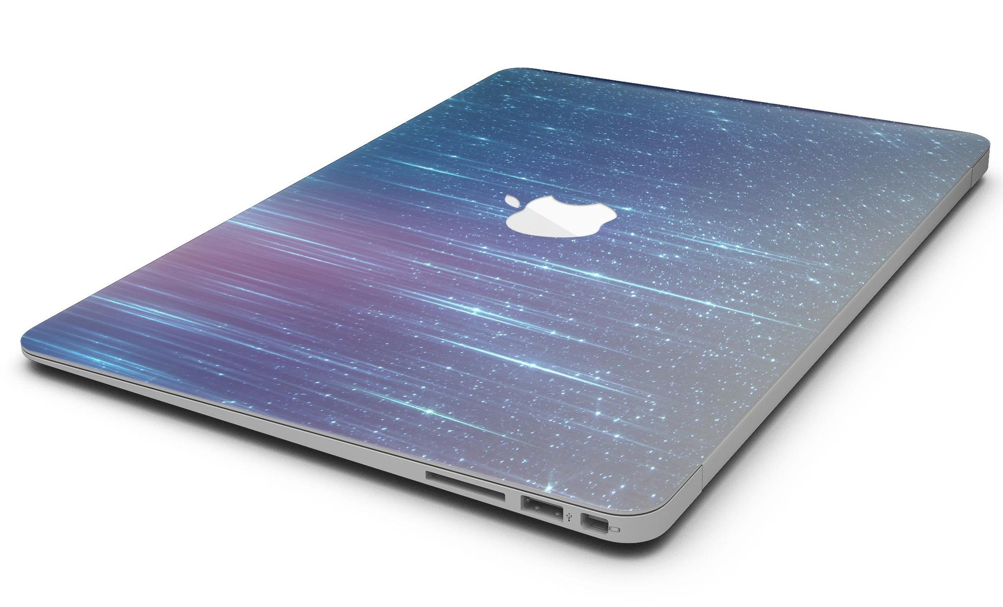 Blue and purple streaked vinyl skin for MacBook Air, showcasing a stylish design that protects against scratches.