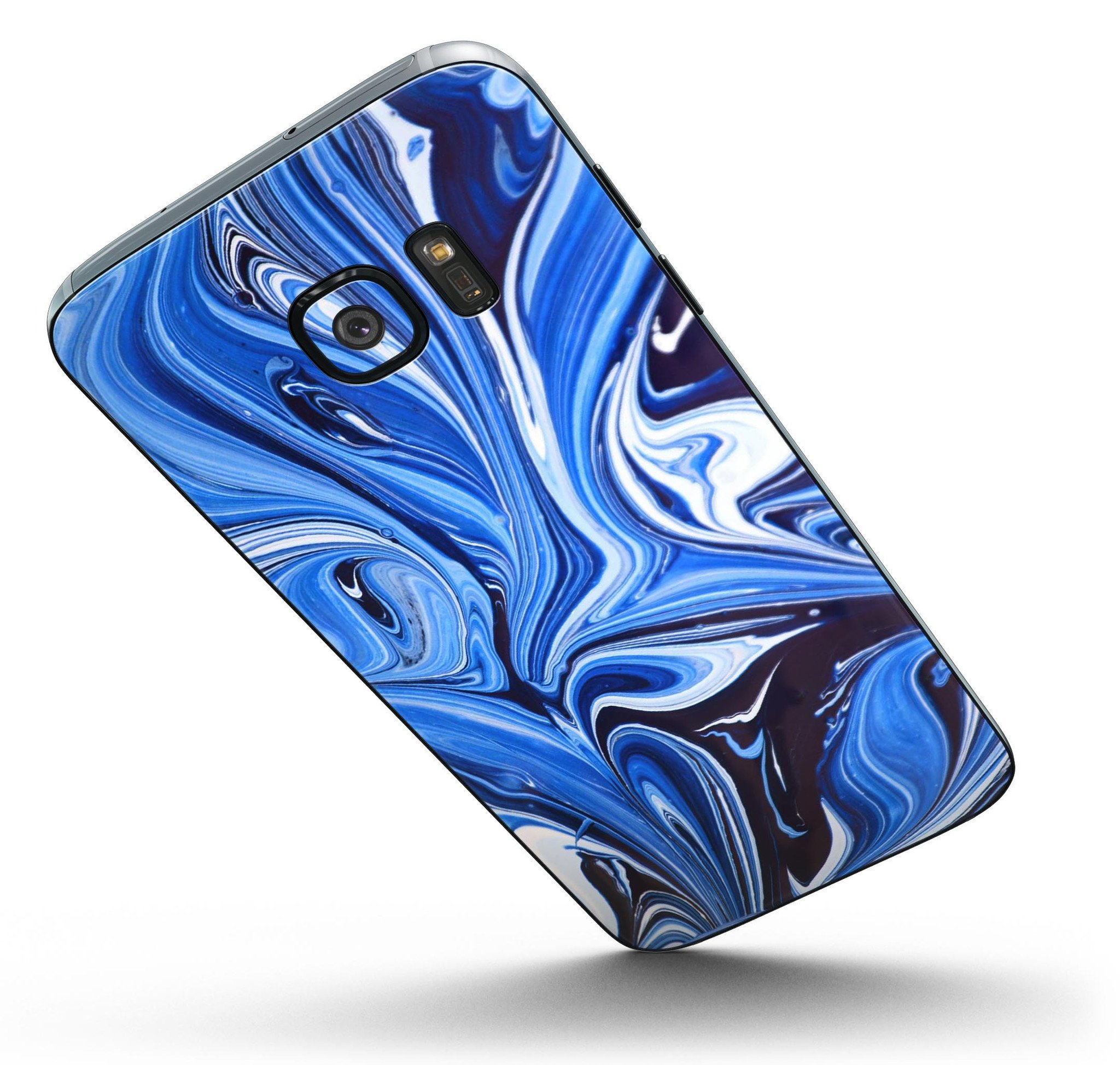 Blue and purple watercolor peacock feathers skin kit for Samsung Galaxy S7 and S7 Edge, showcasing vibrant colors and intricate feather designs.