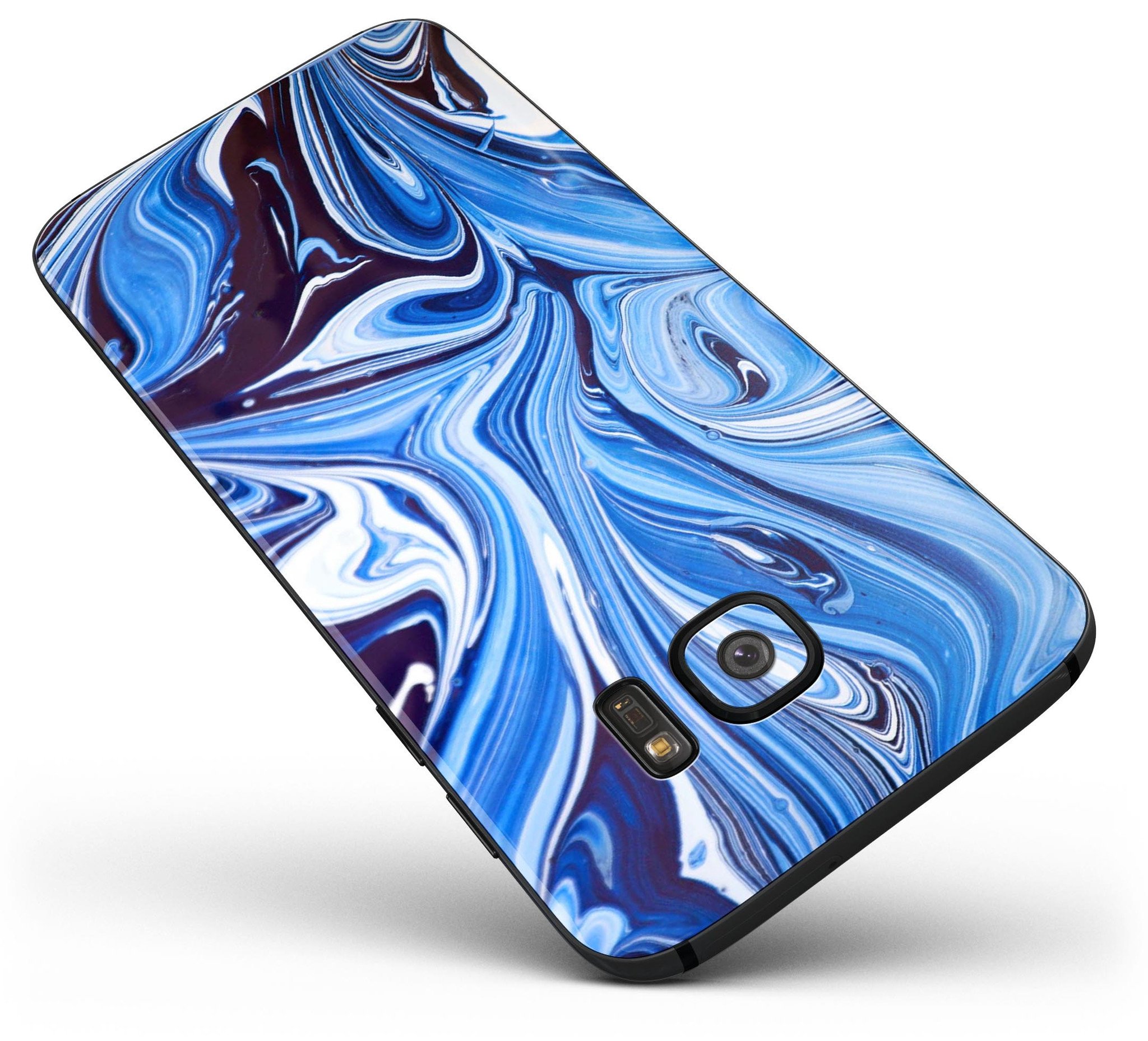 Blue and purple watercolor peacock feathers skin kit for Samsung Galaxy S7 and S7 Edge, showcasing vibrant colors and intricate feather designs.