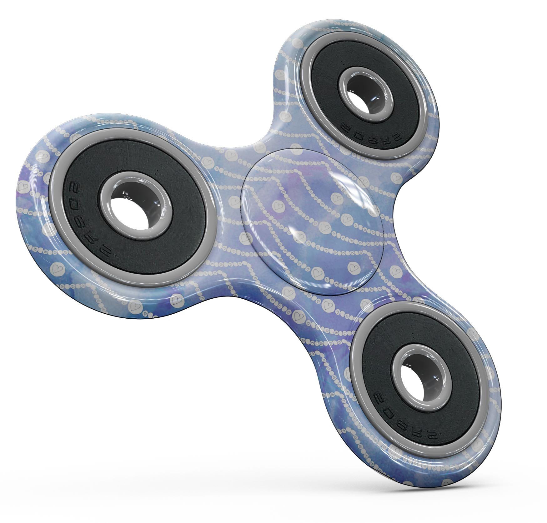 Blue and purple watercolor waves design on a fidget spinner skin kit, showcasing vibrant colors and a stylish pattern.