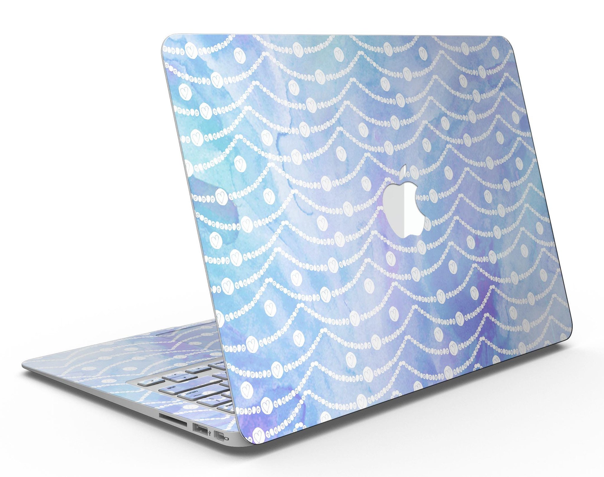 Blue and purple watercolor waves skin kit for MacBook Air, showcasing vibrant colors and artistic design.