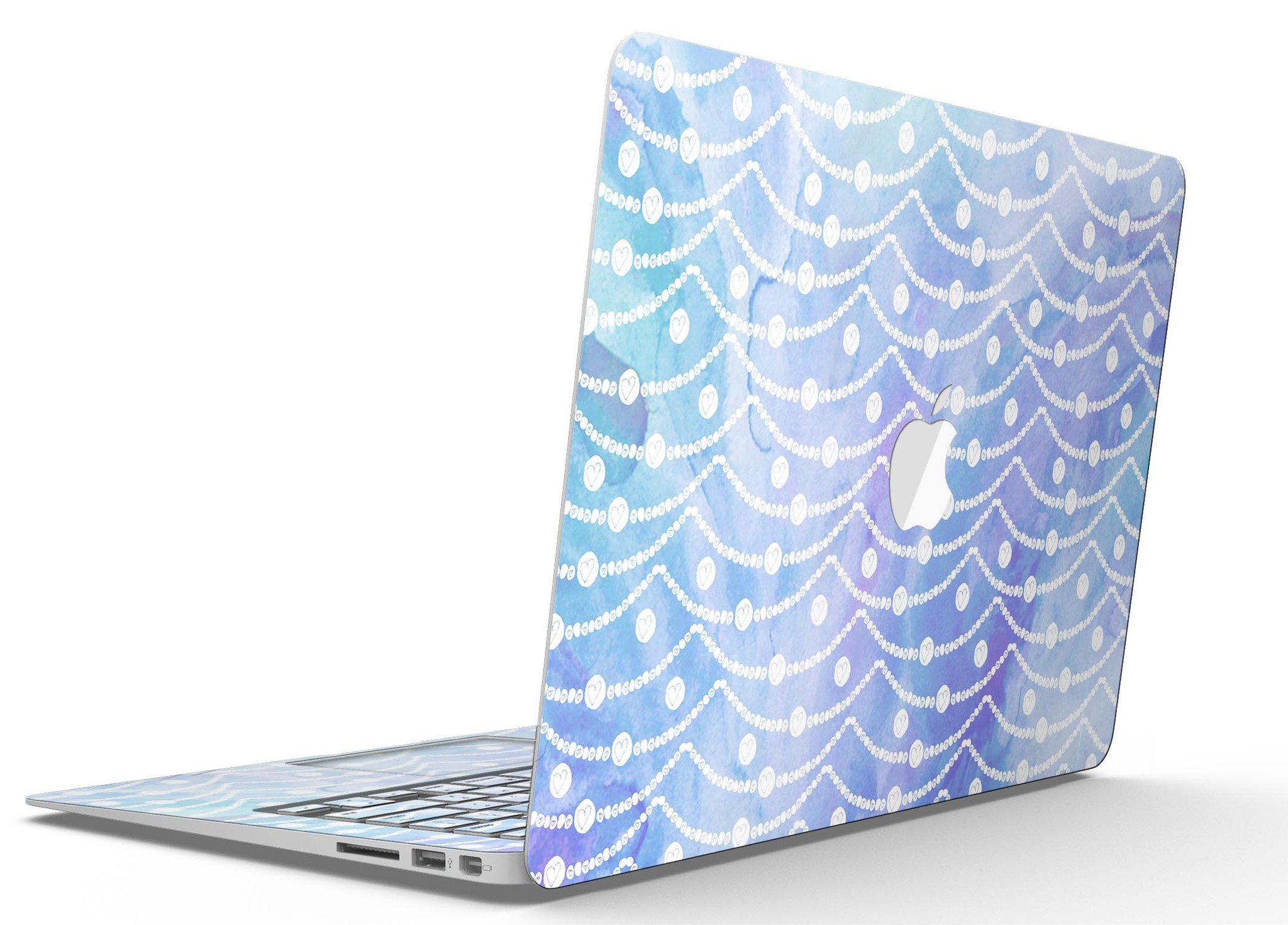 Blue and purple watercolor waves skin kit for MacBook Air, showcasing vibrant colors and artistic design.