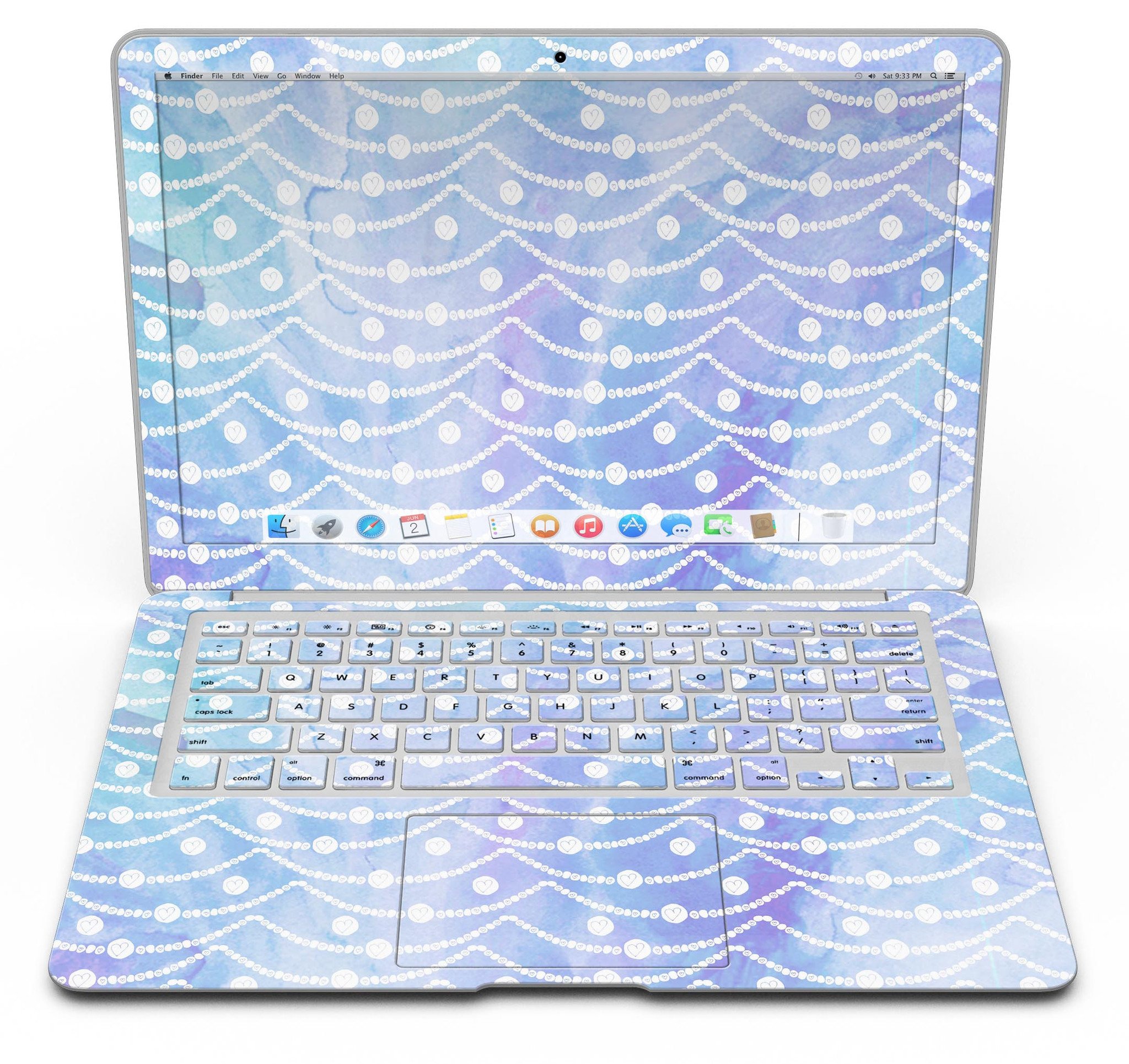 Blue and purple watercolor waves skin kit for MacBook Air, showcasing vibrant colors and artistic design.