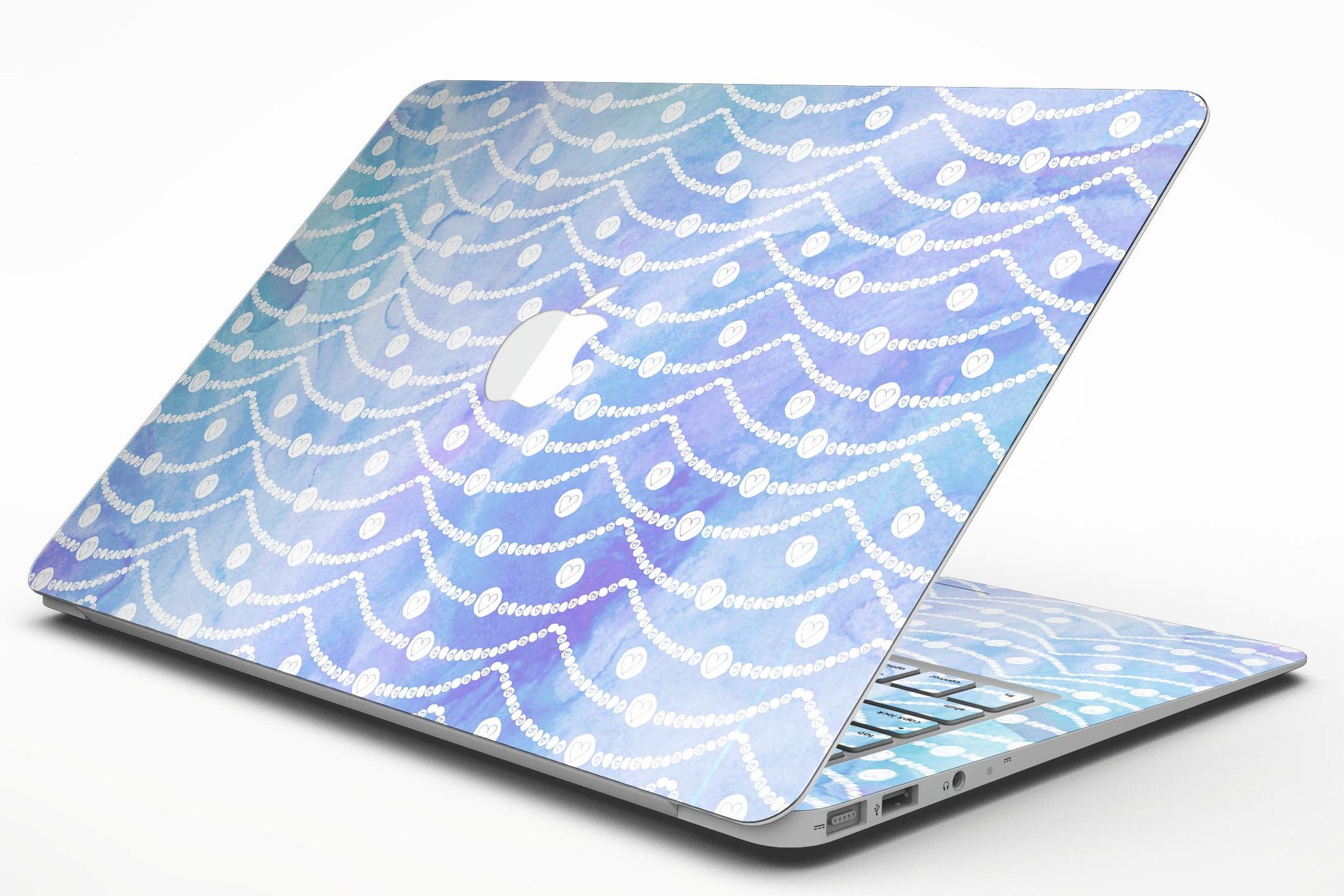 Blue and purple watercolor waves skin kit for MacBook Air, showcasing vibrant colors and artistic design.