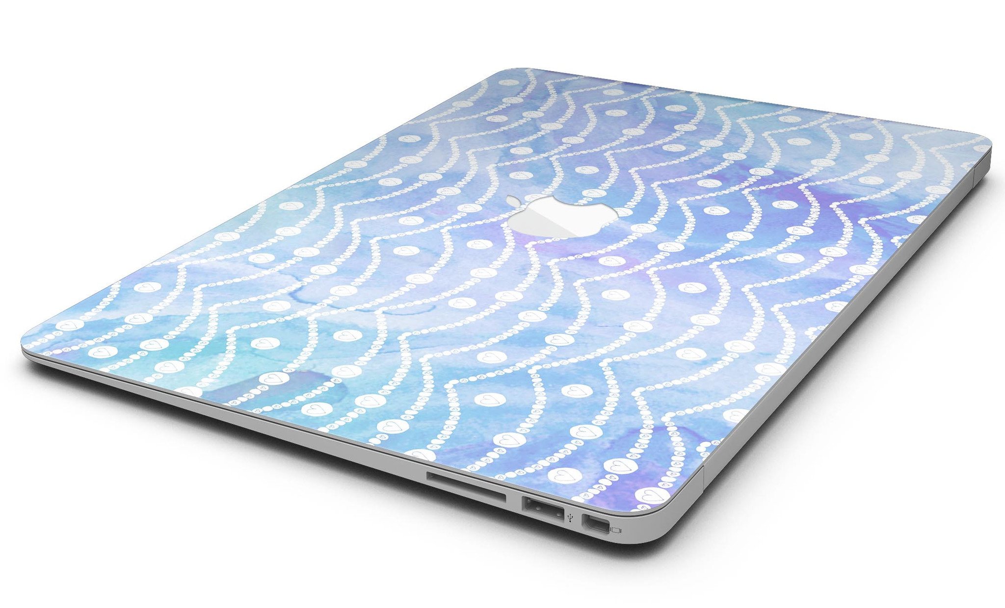 Blue and purple watercolor waves skin kit for MacBook Air, showcasing vibrant colors and artistic design.