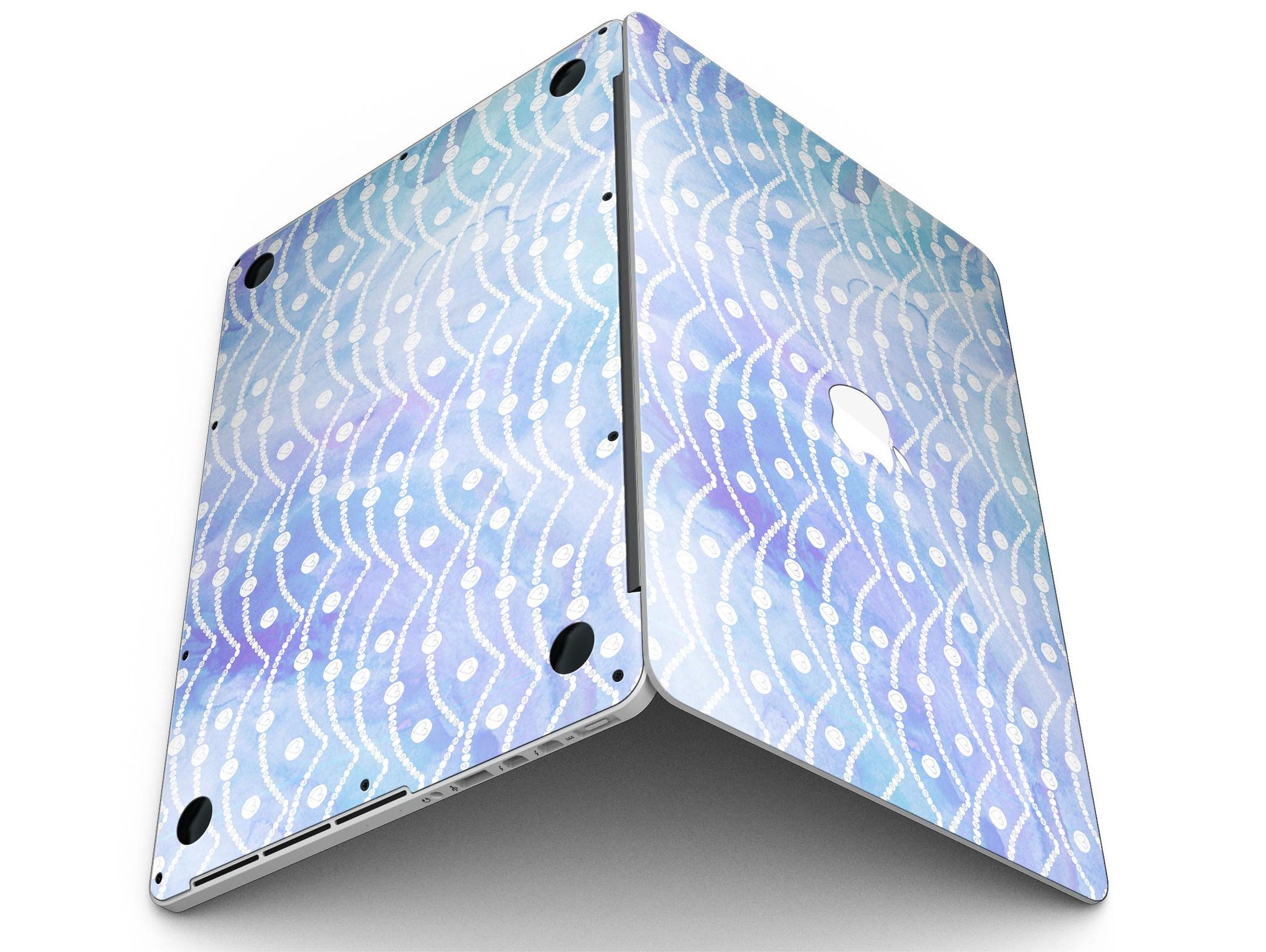 Blue and purple watercolor waves skin for MacBook Pro with Retina Display, showcasing vibrant colors and artistic design.