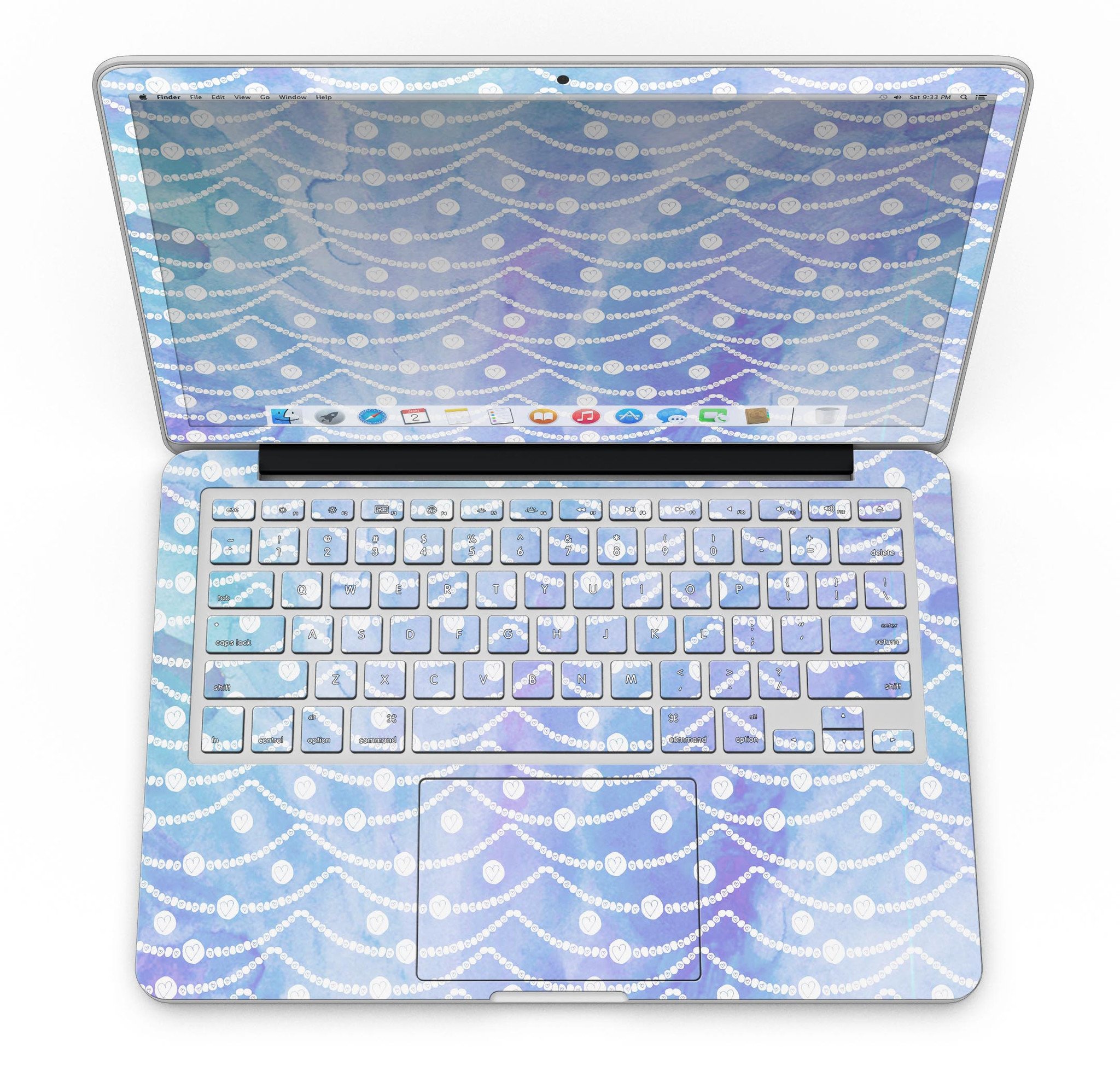 Blue and purple watercolor waves skin for MacBook Pro with Retina Display, showcasing vibrant colors and artistic design.